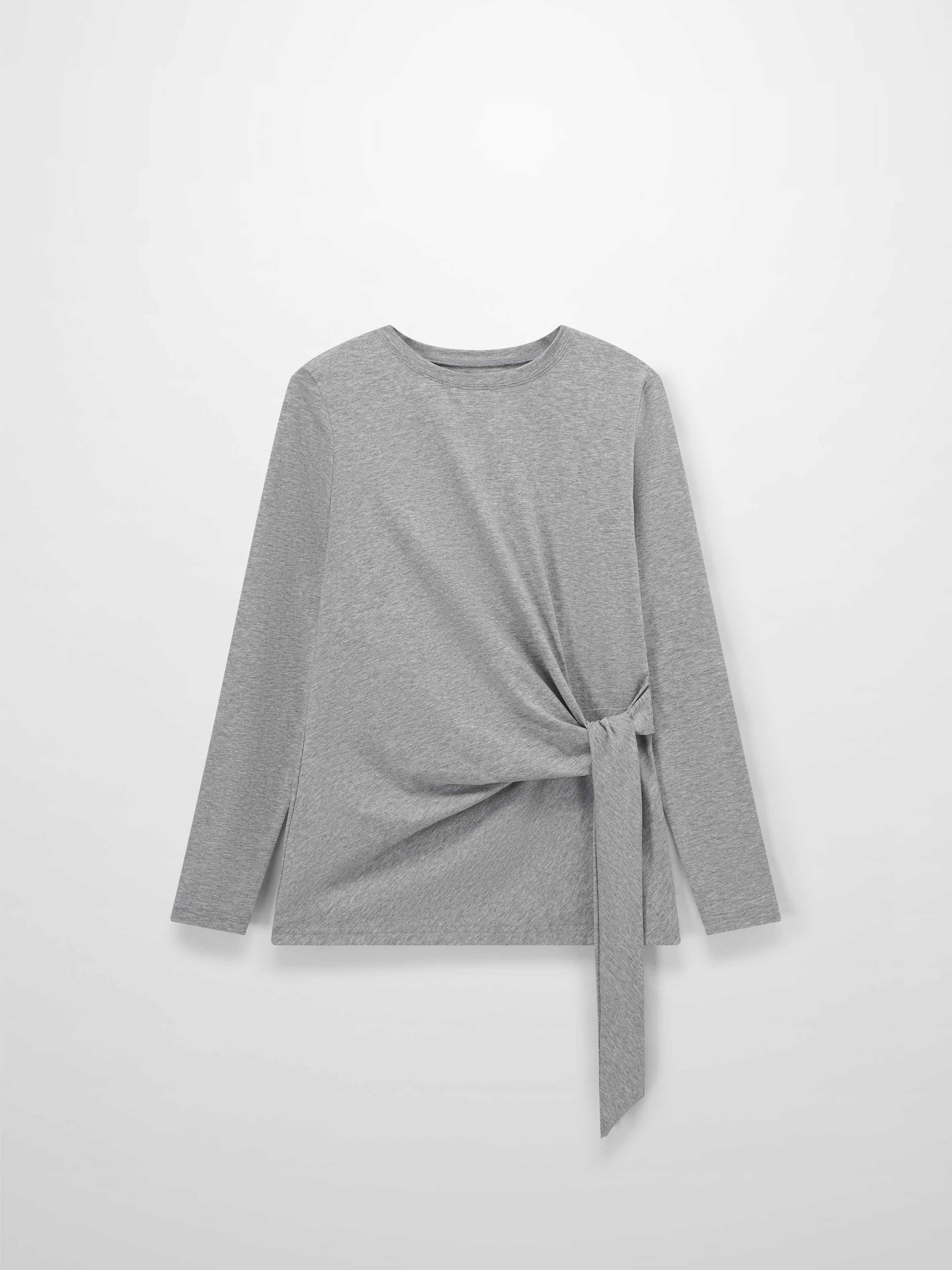 Side Tie T-Shirt-Heathered Grey