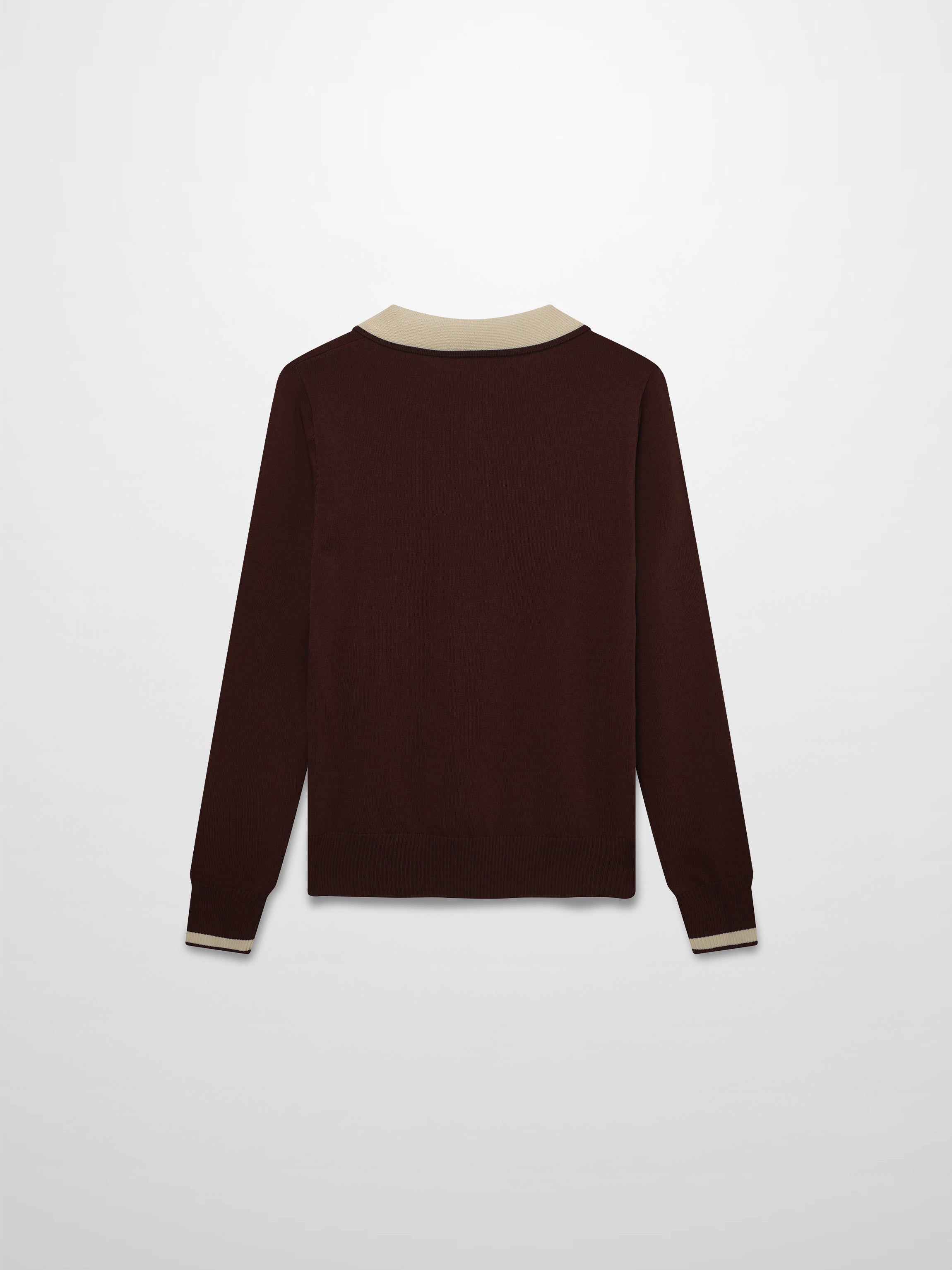 Pearl Button Collar Sweater-Brown/Tan