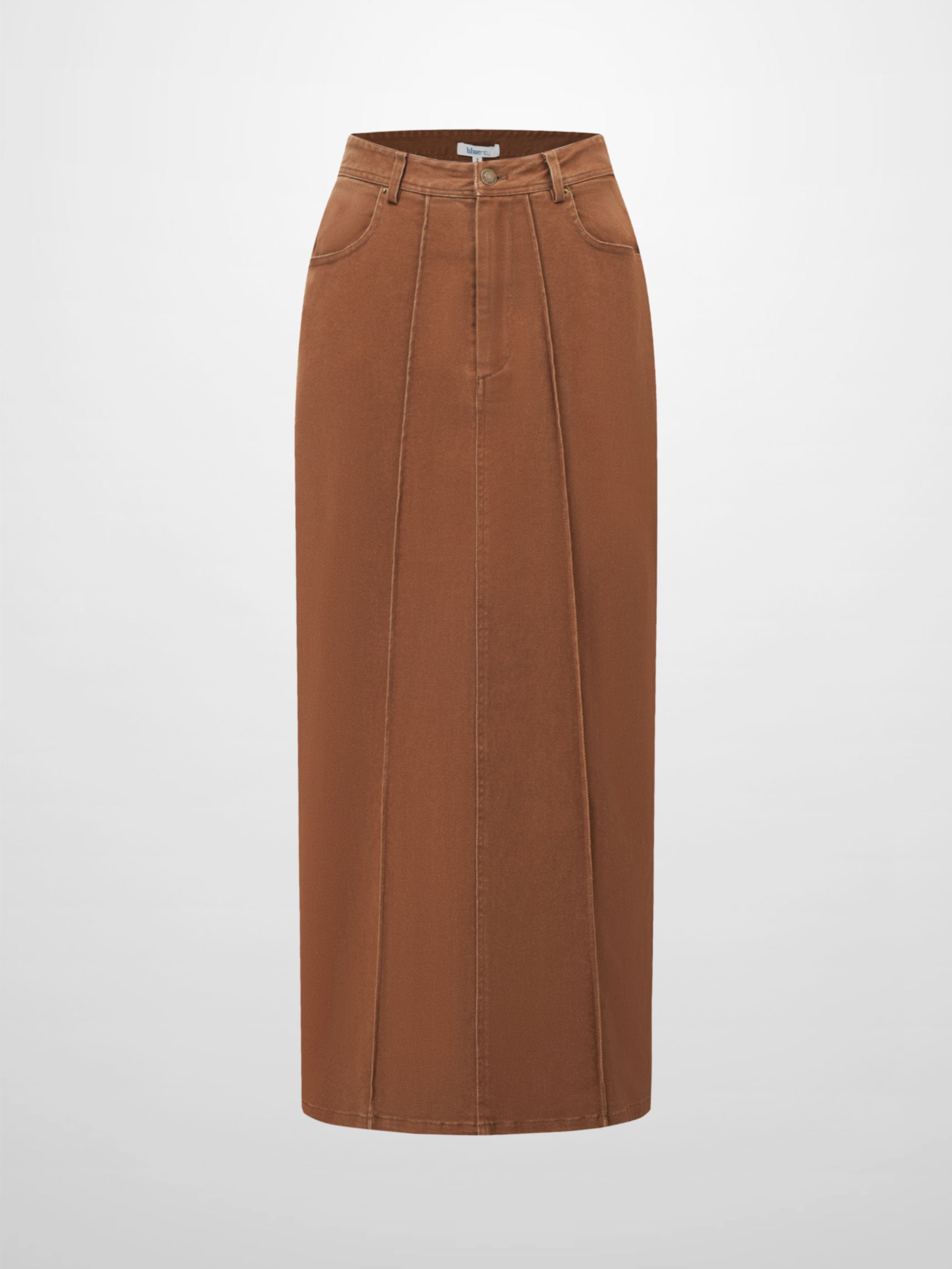 Side Seamed Twill Skirt-Brown