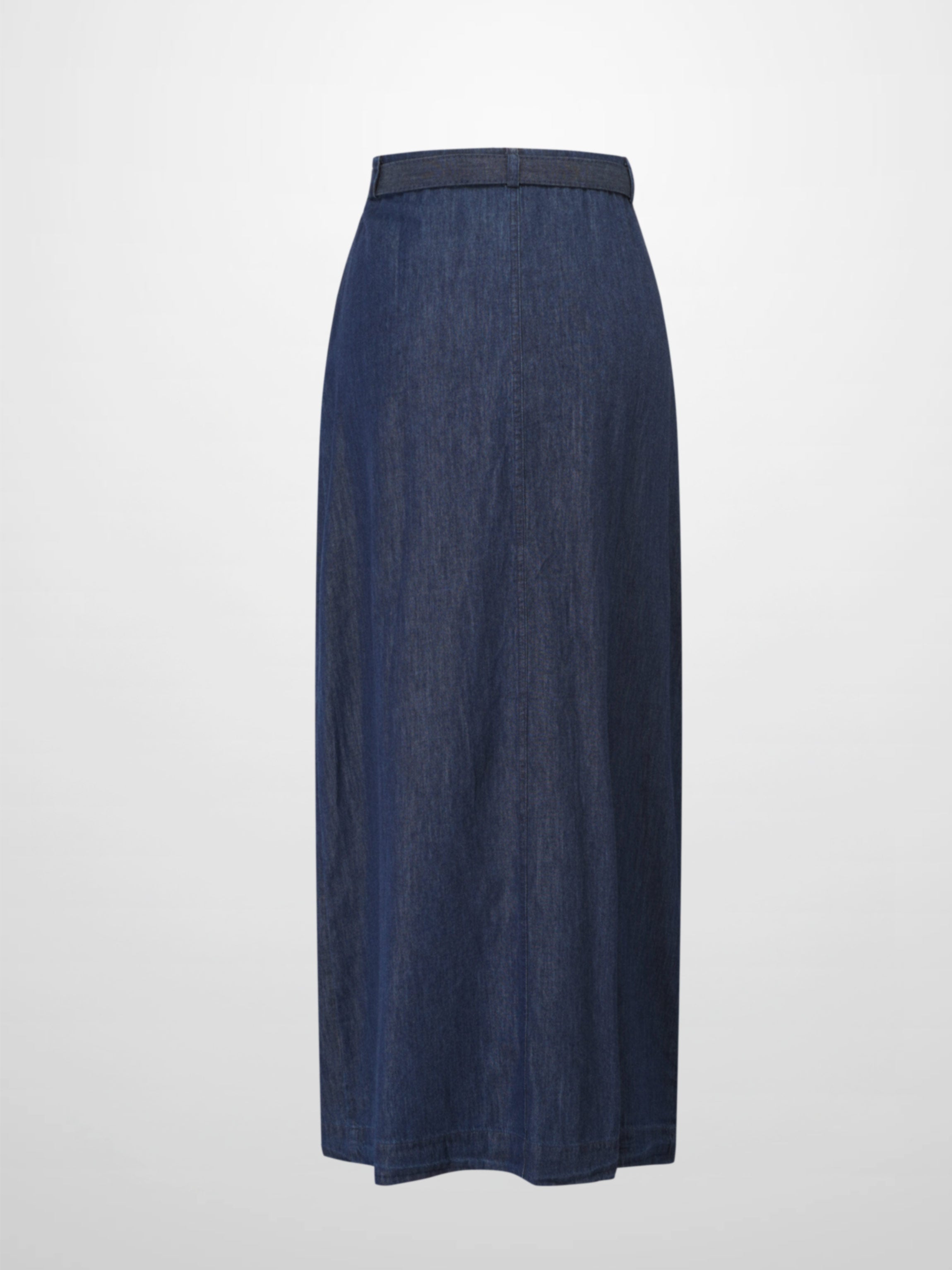 Side Inverted Pleat Denim Skirt-Dark Blue