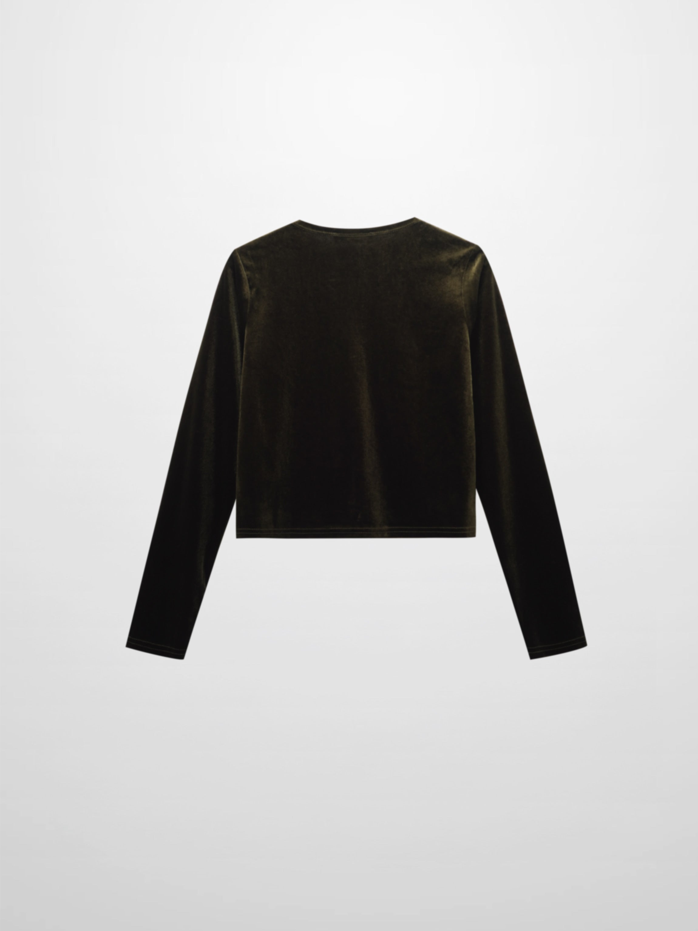 Velour Button Down Crew Cardigan-Green