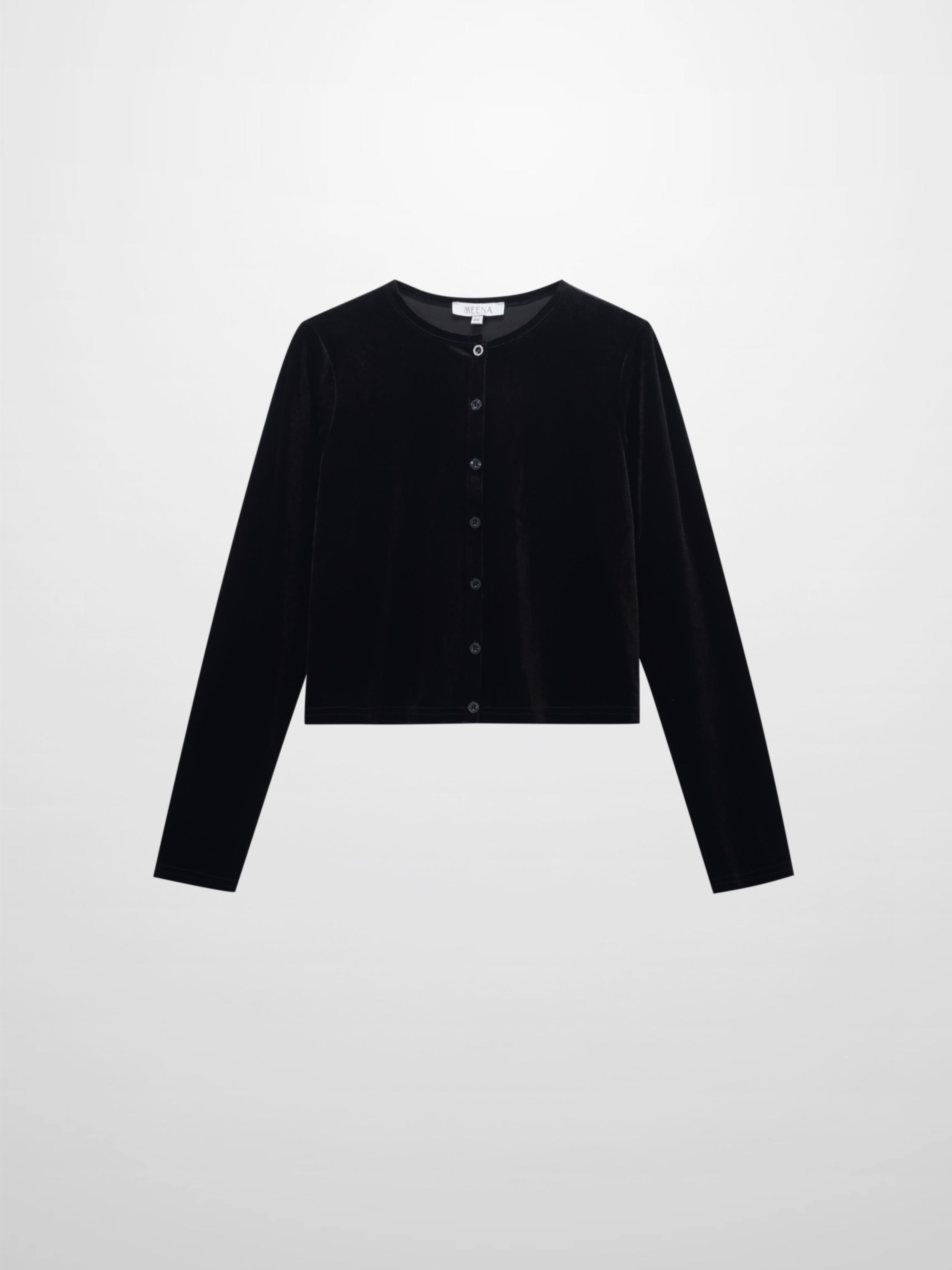 Velour Button Down Crew Cardigan-Black