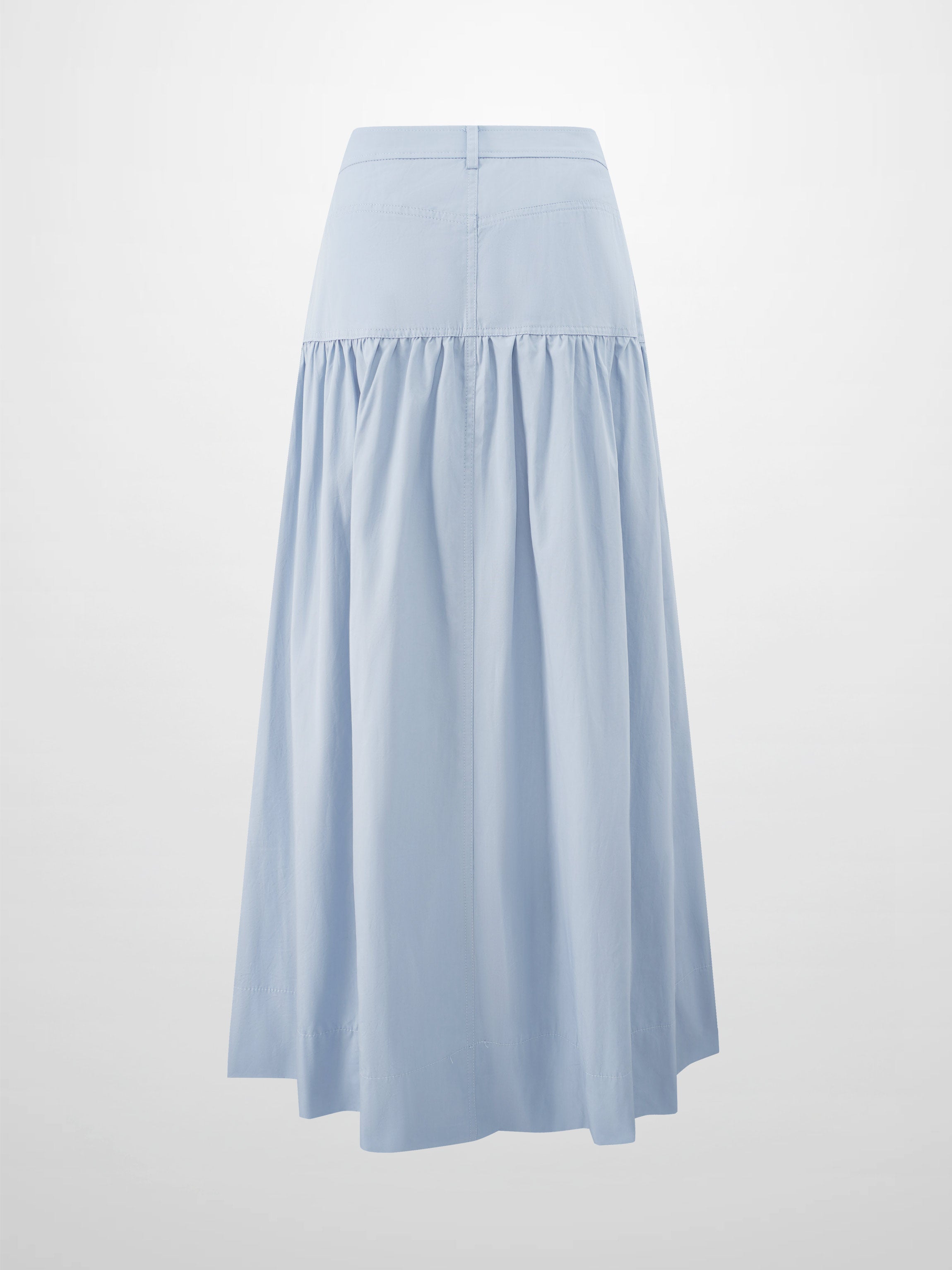 Gathered Drop Waist Yoke Skirt-Light Blue