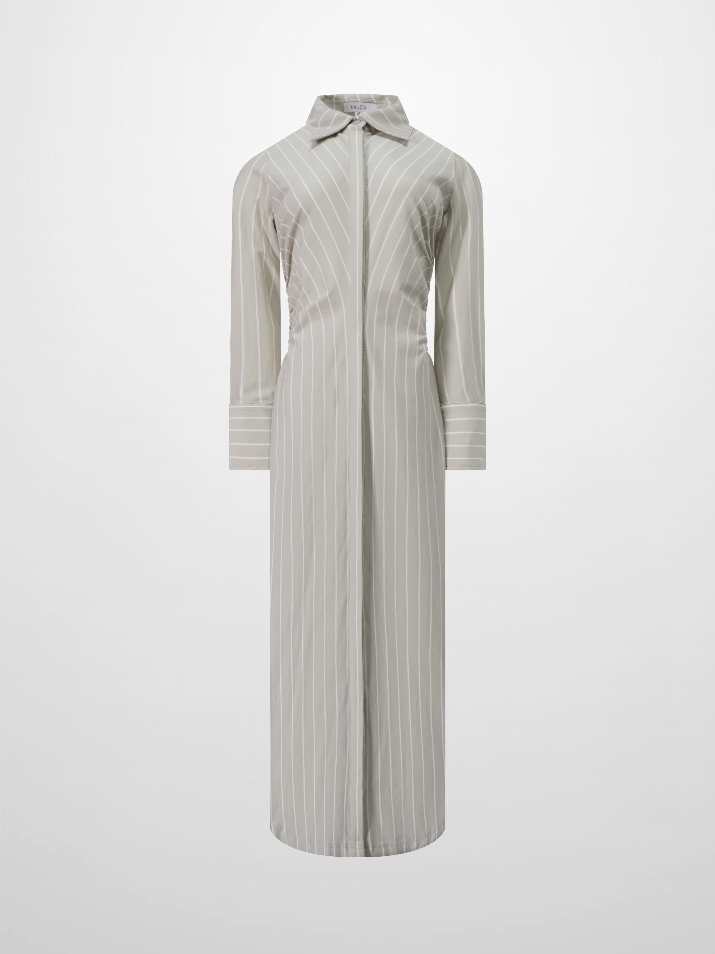 Side Shirred T-shirt Dress-Tan/White