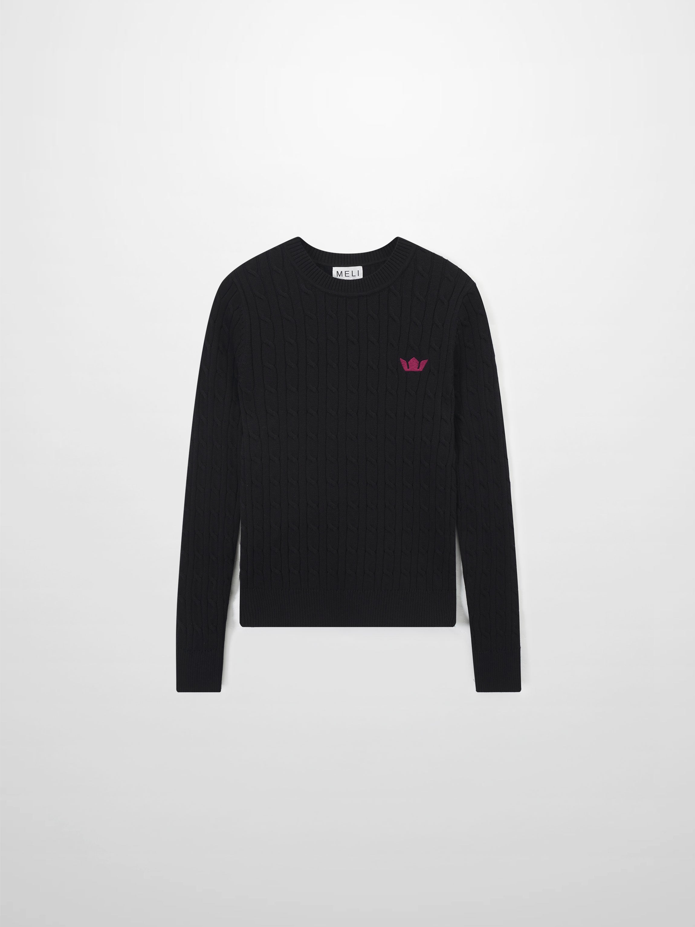Logo Cable Sweater-Black/Hot Pink