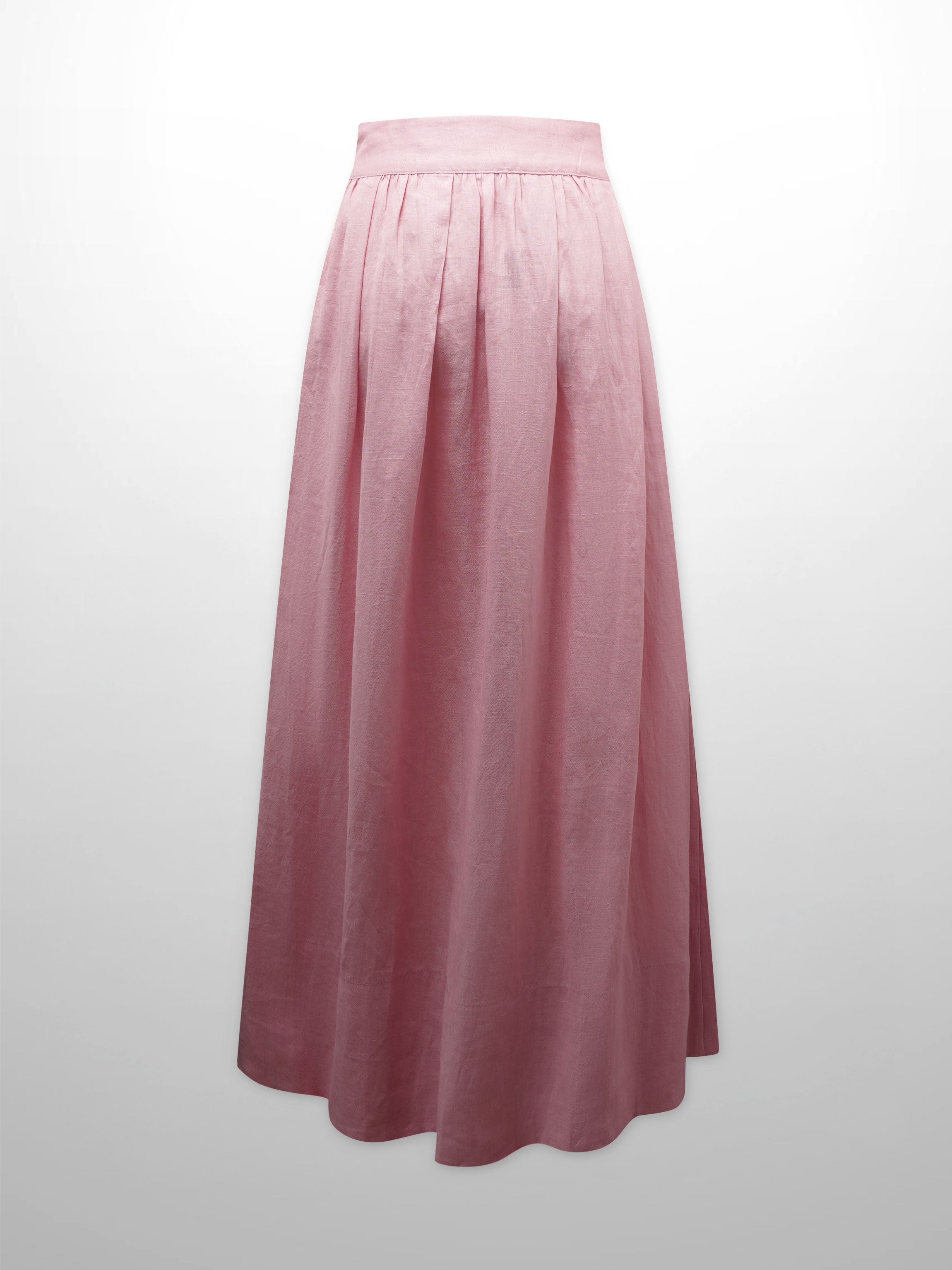 Gathered Waist Linen Skirt-Blush