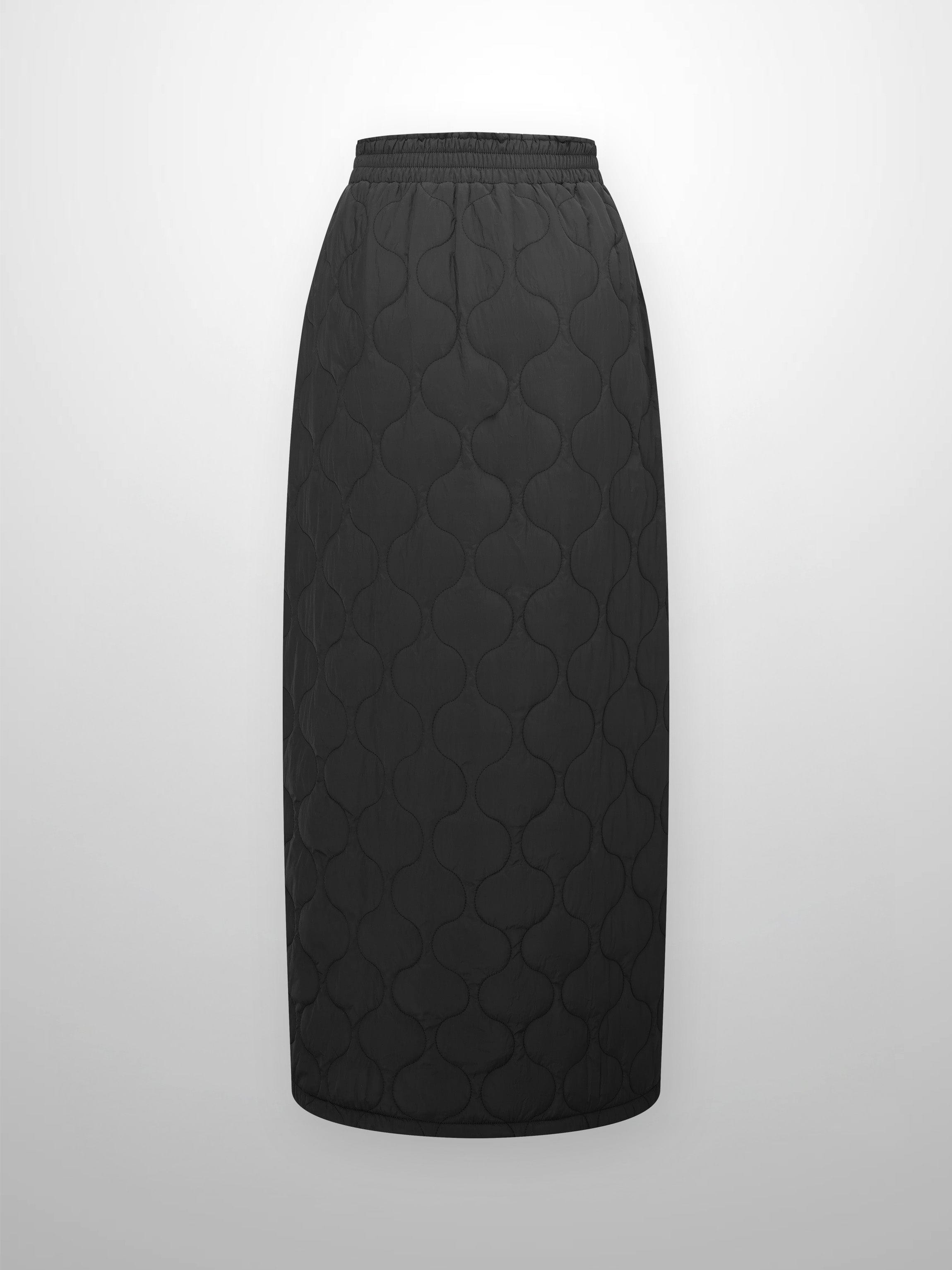 Quilted Puff Skirt-Black