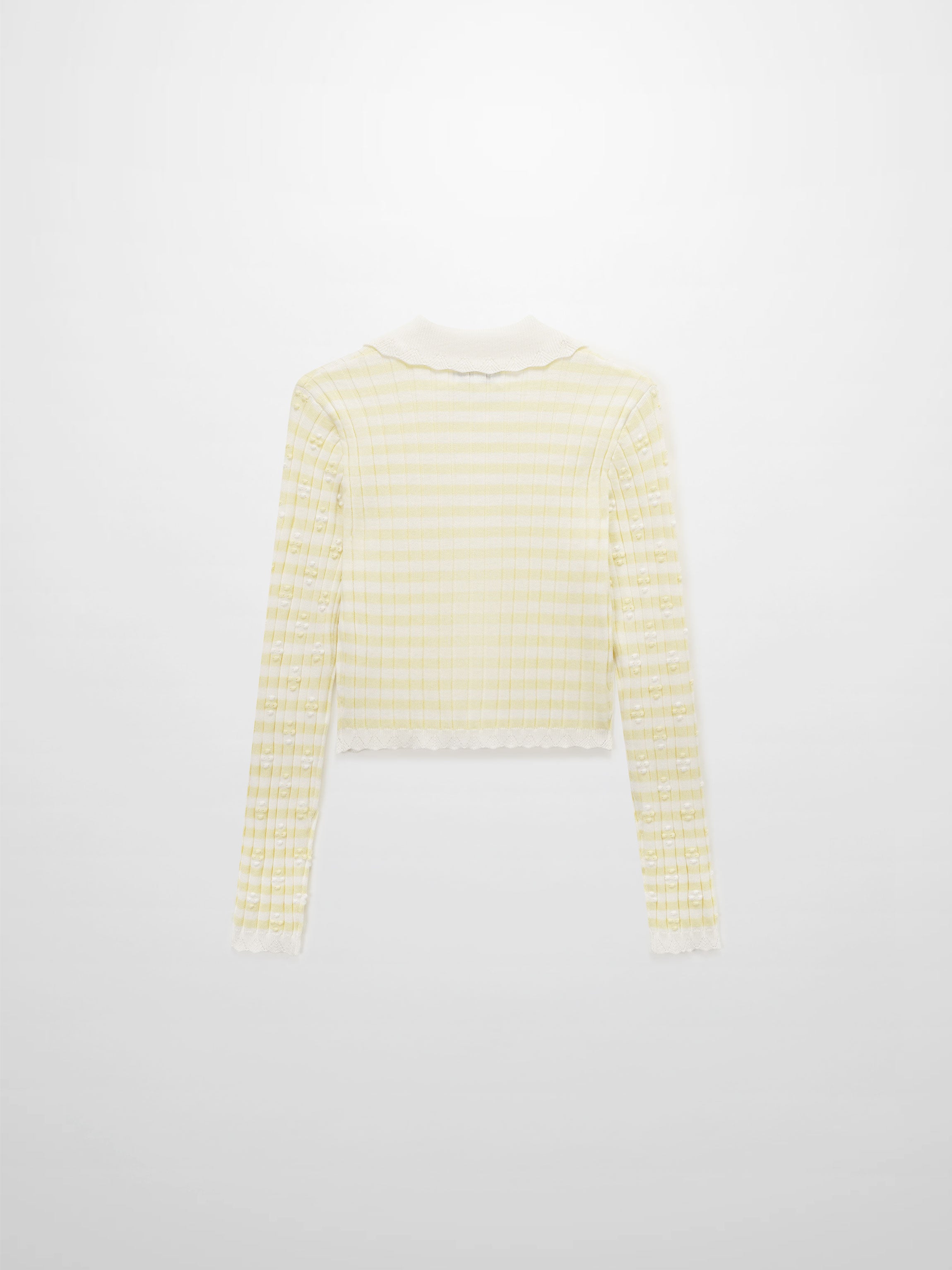 Striped Scalloped Edge Cardigan-Yellow/White