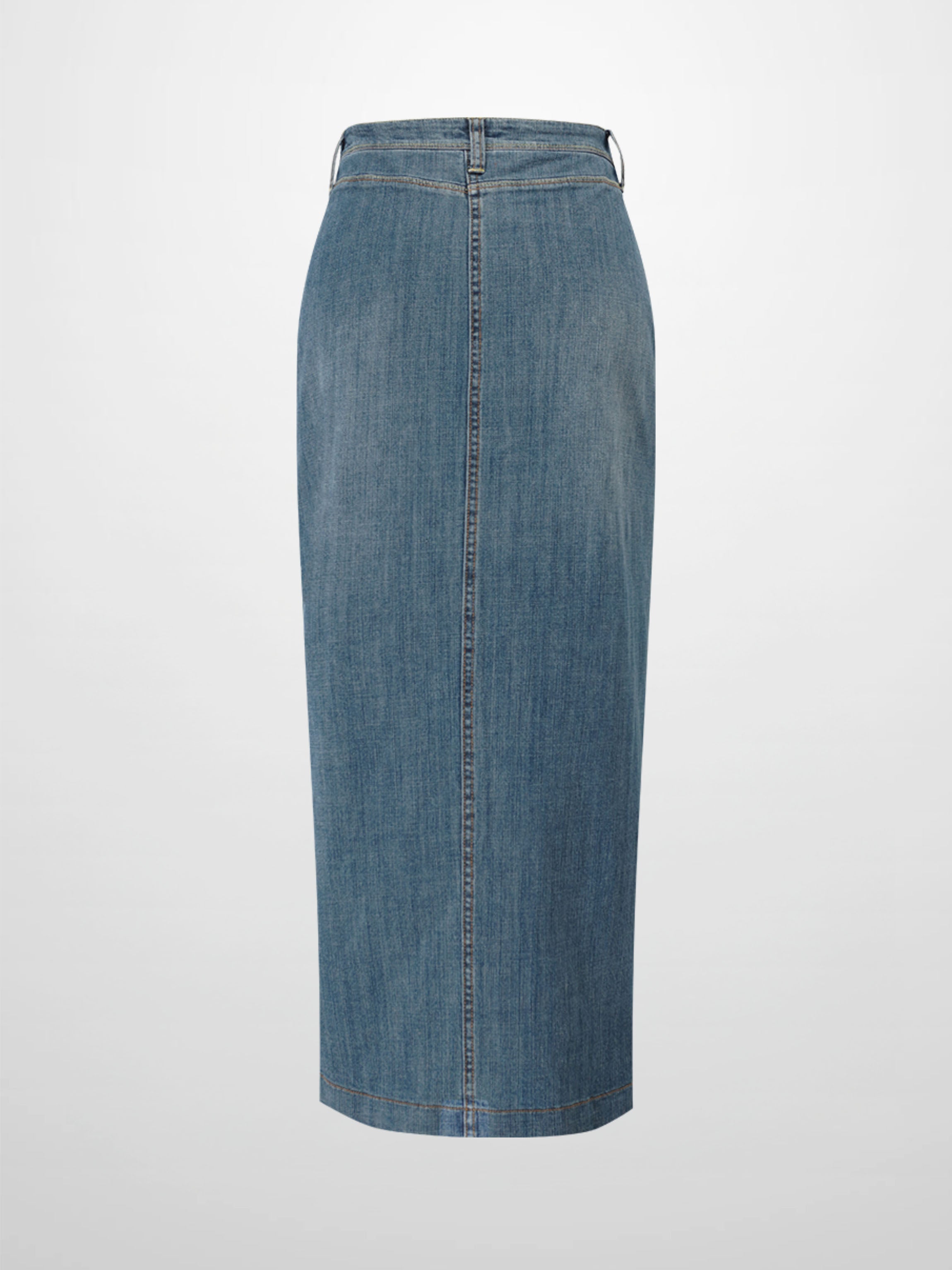 Front Kick Pleat Denim Skirt-Blue