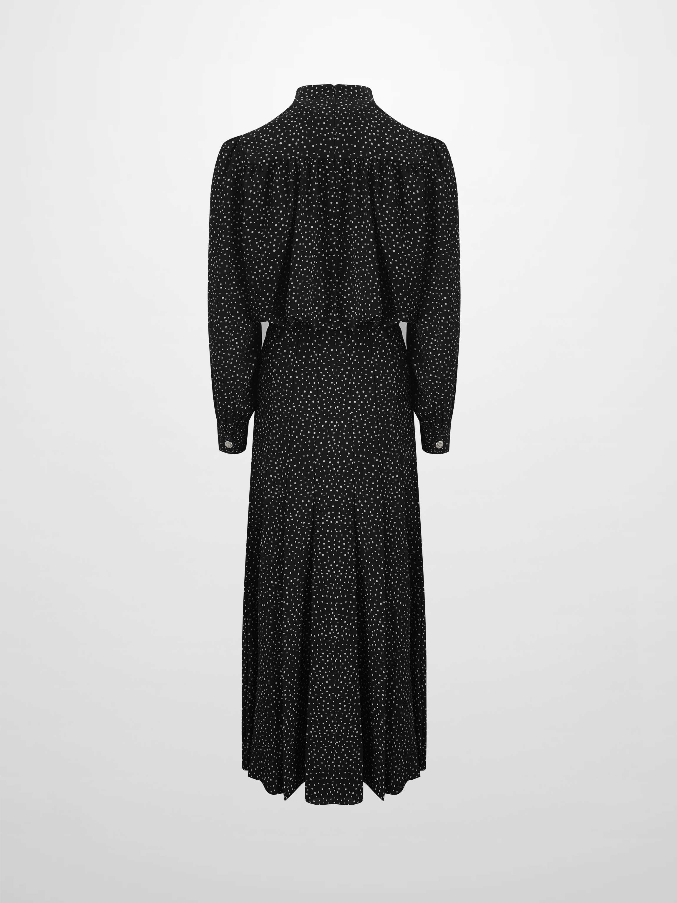 Side Button Pleat Dress-Polka Dot