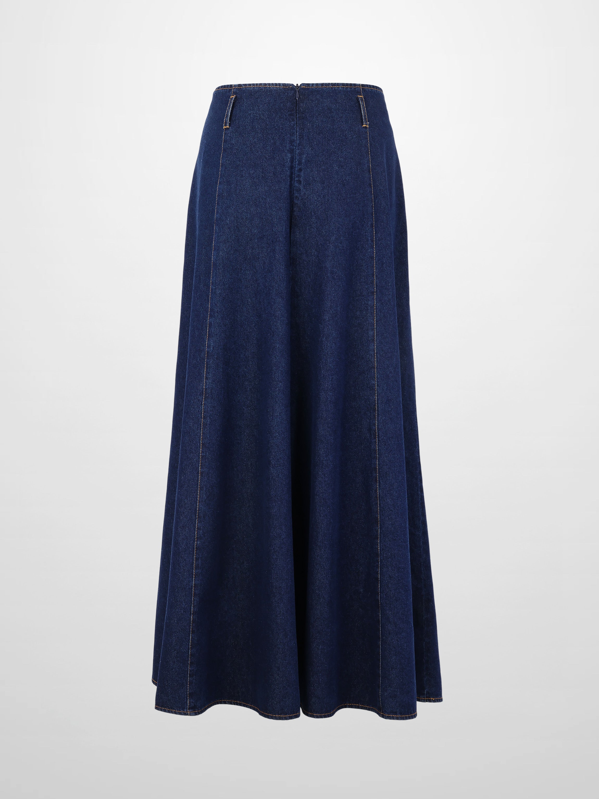 A-Line Seamed Denim Skirt-Blue