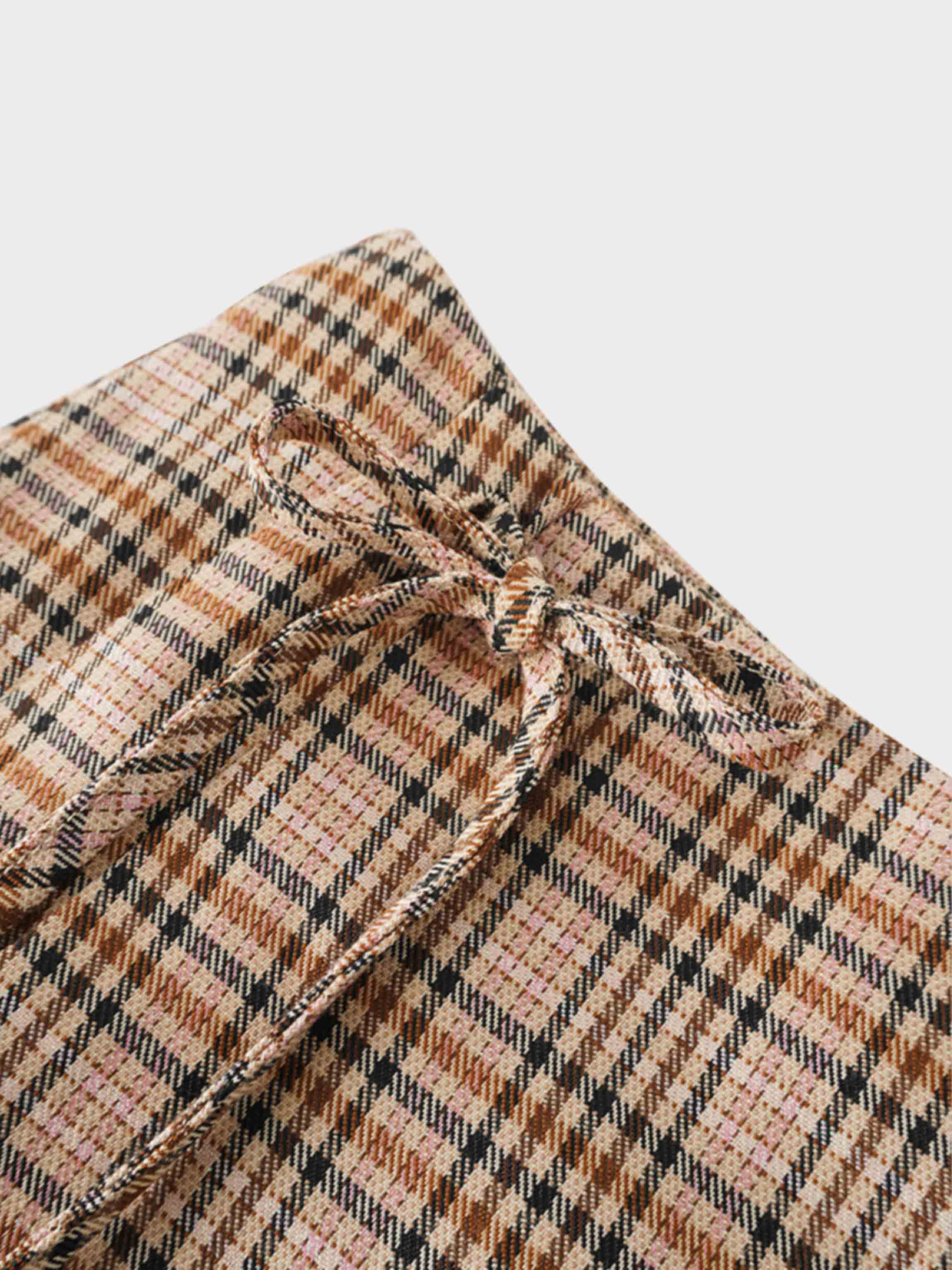 Side Bow Pleated Skirt-Pink Plaid