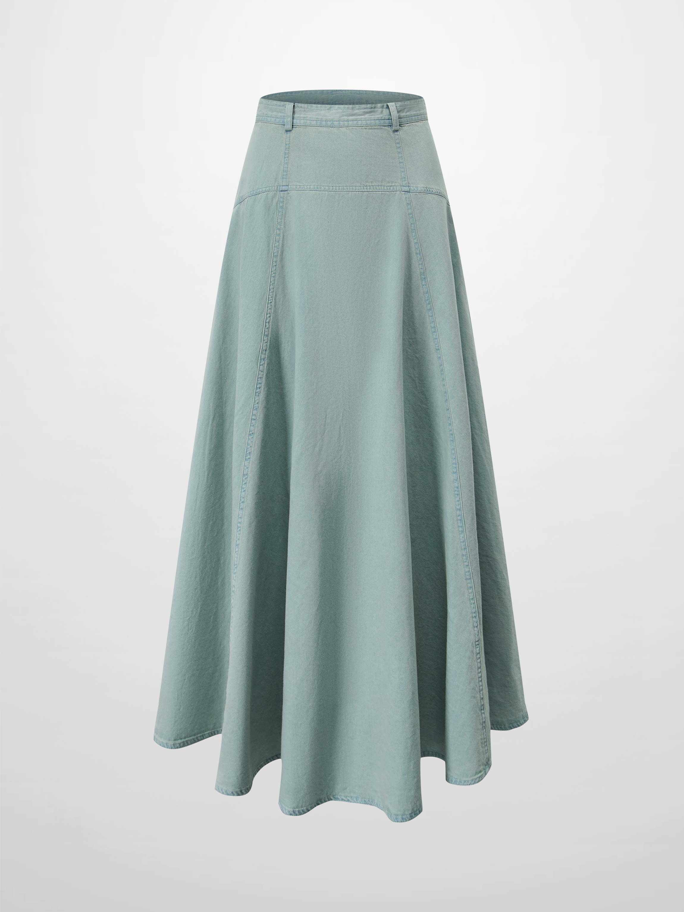 Denim Yoke Circle Skirt-Dusty Mint