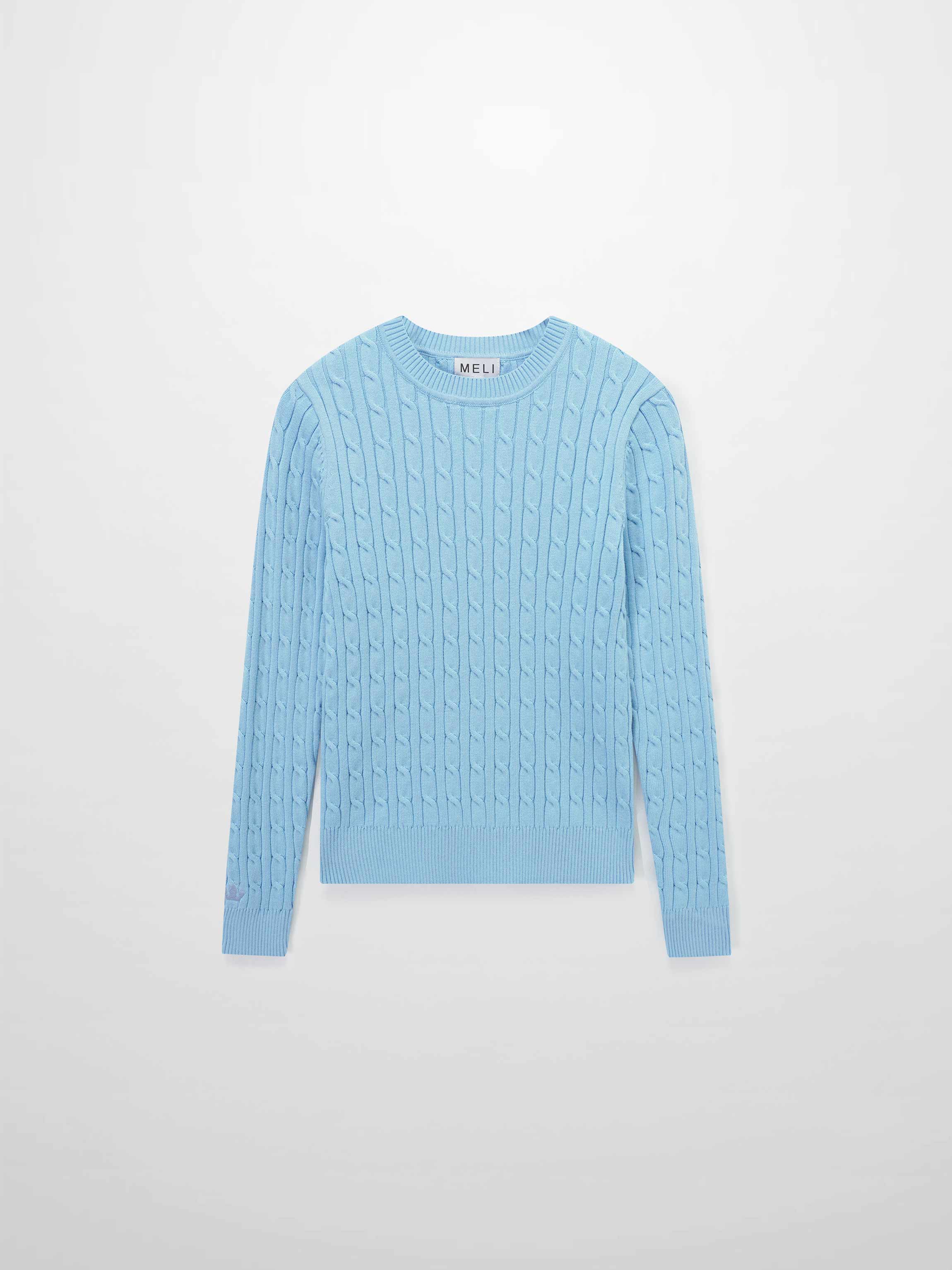Crew Neck Cable Sweater-Light Blue