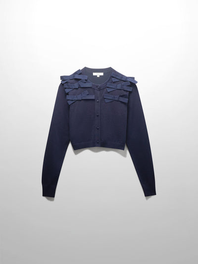 Cropped Bow Cardigan-Navy