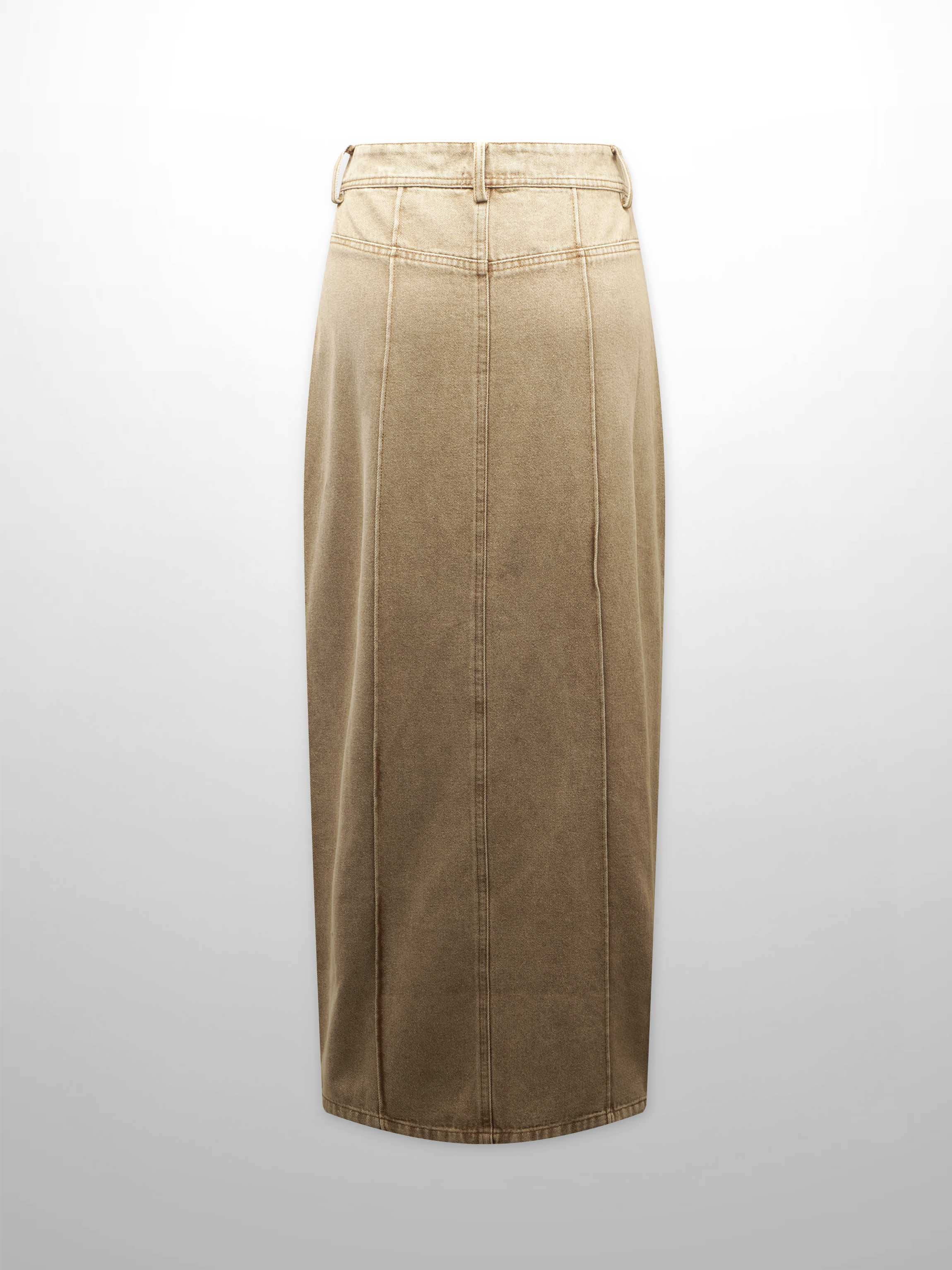 Denim Seamed Skirt-Tan Wash