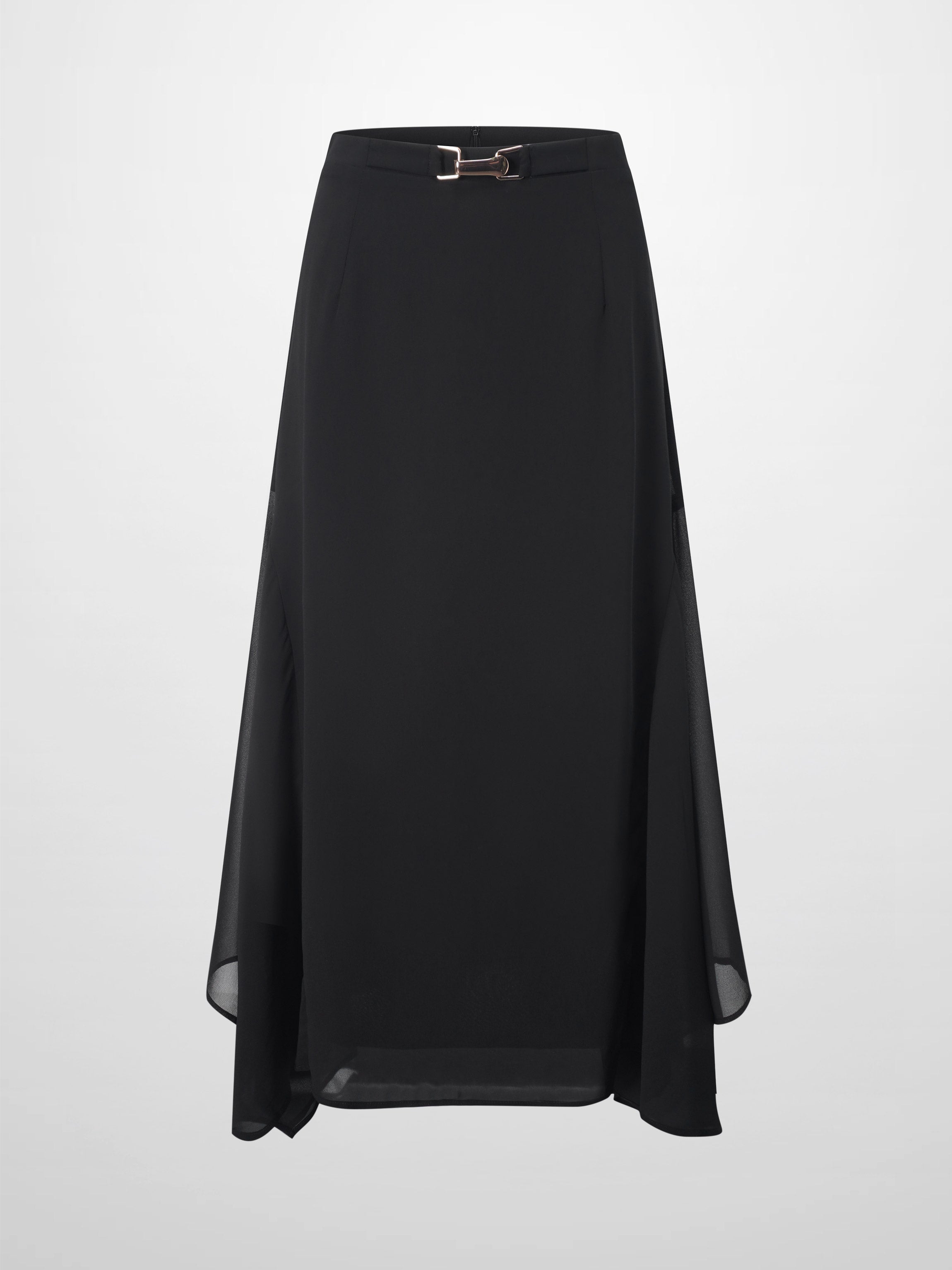 Chiffon Elongated Side Skirt-Black