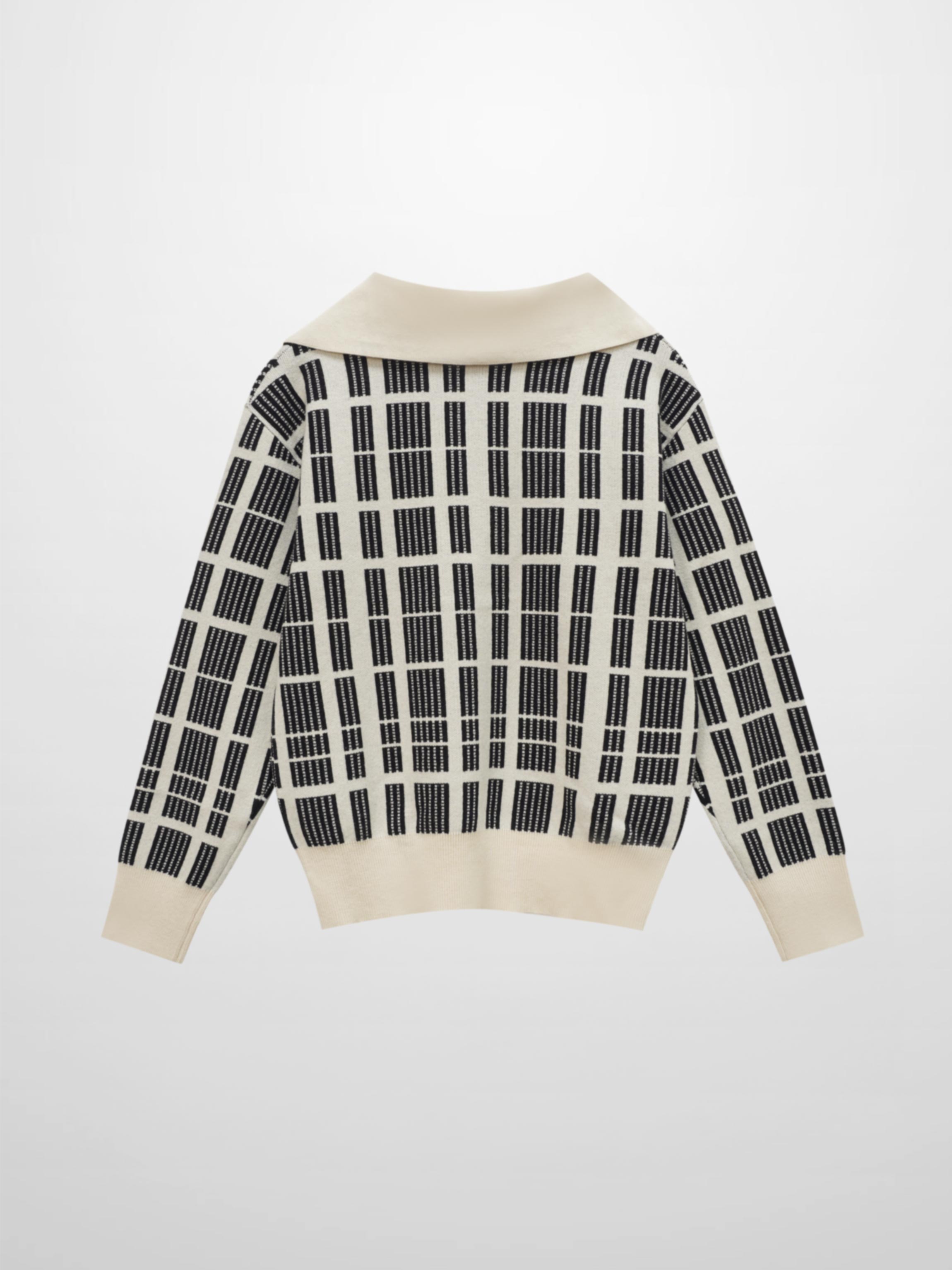 Half Zip Shawl Collar Sweater-Cream/Black