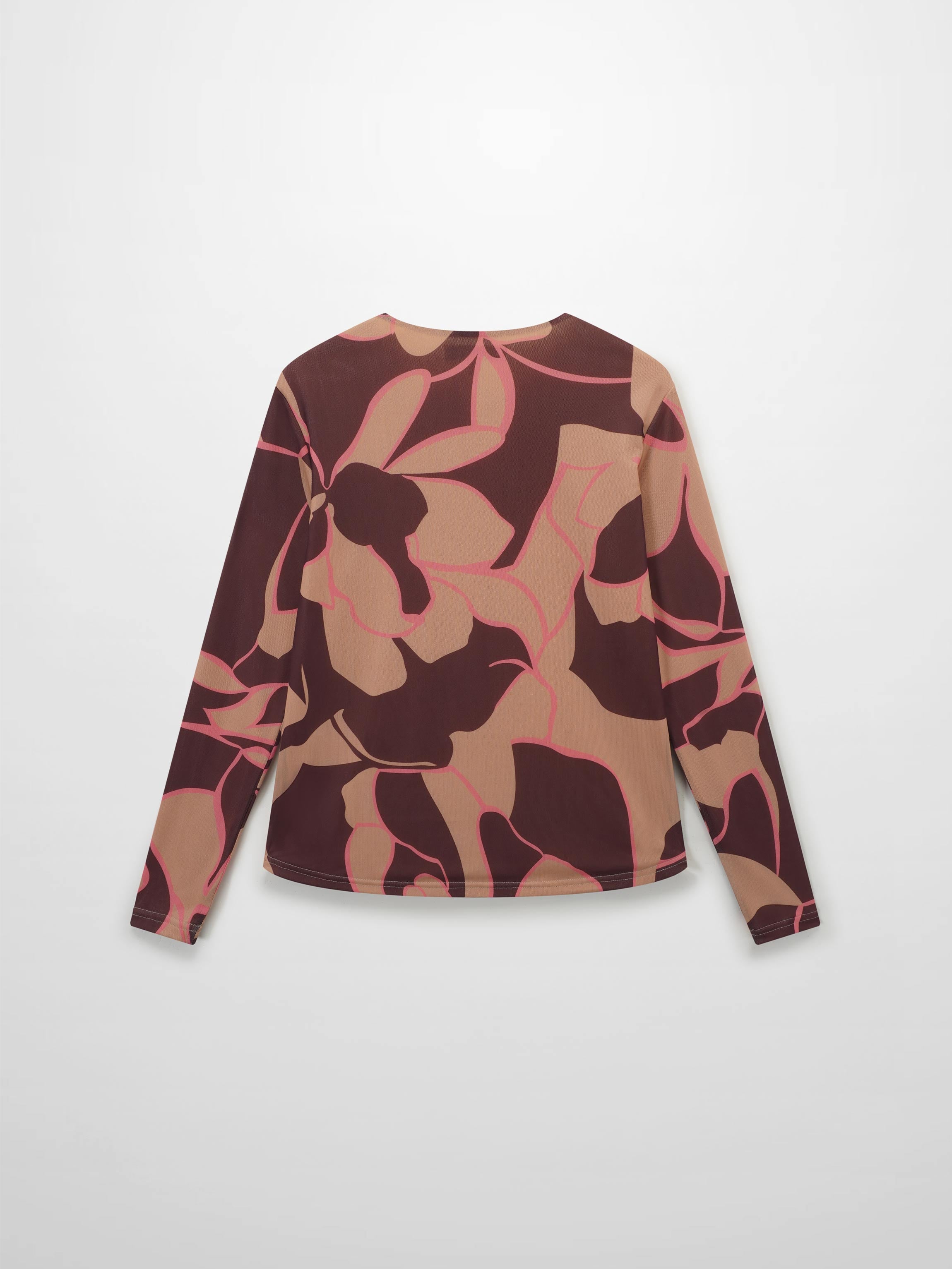 Crew Neck Printed Mesh Top-Peach Floral