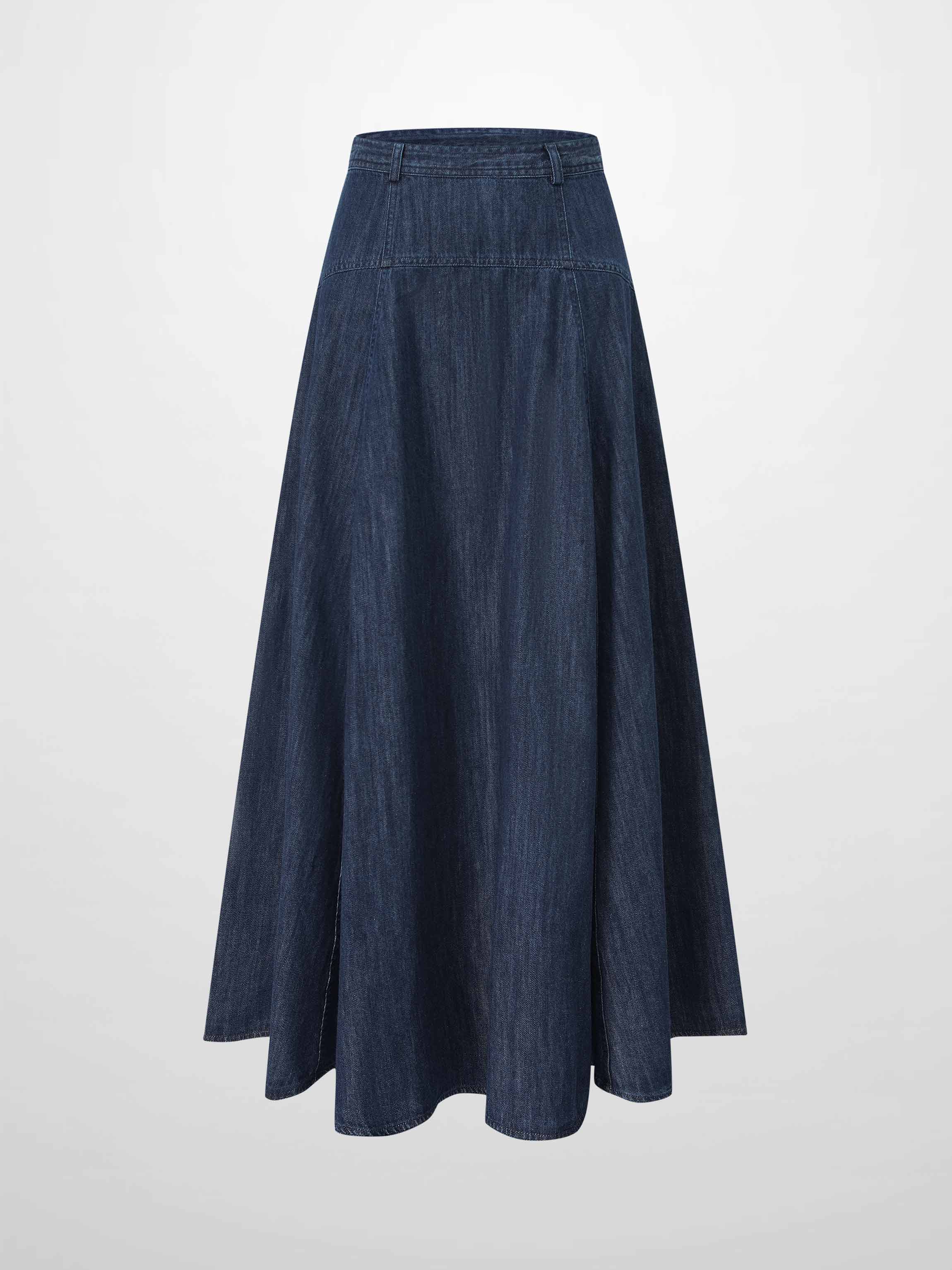 Denim Yoke Circle Skirt-Blue