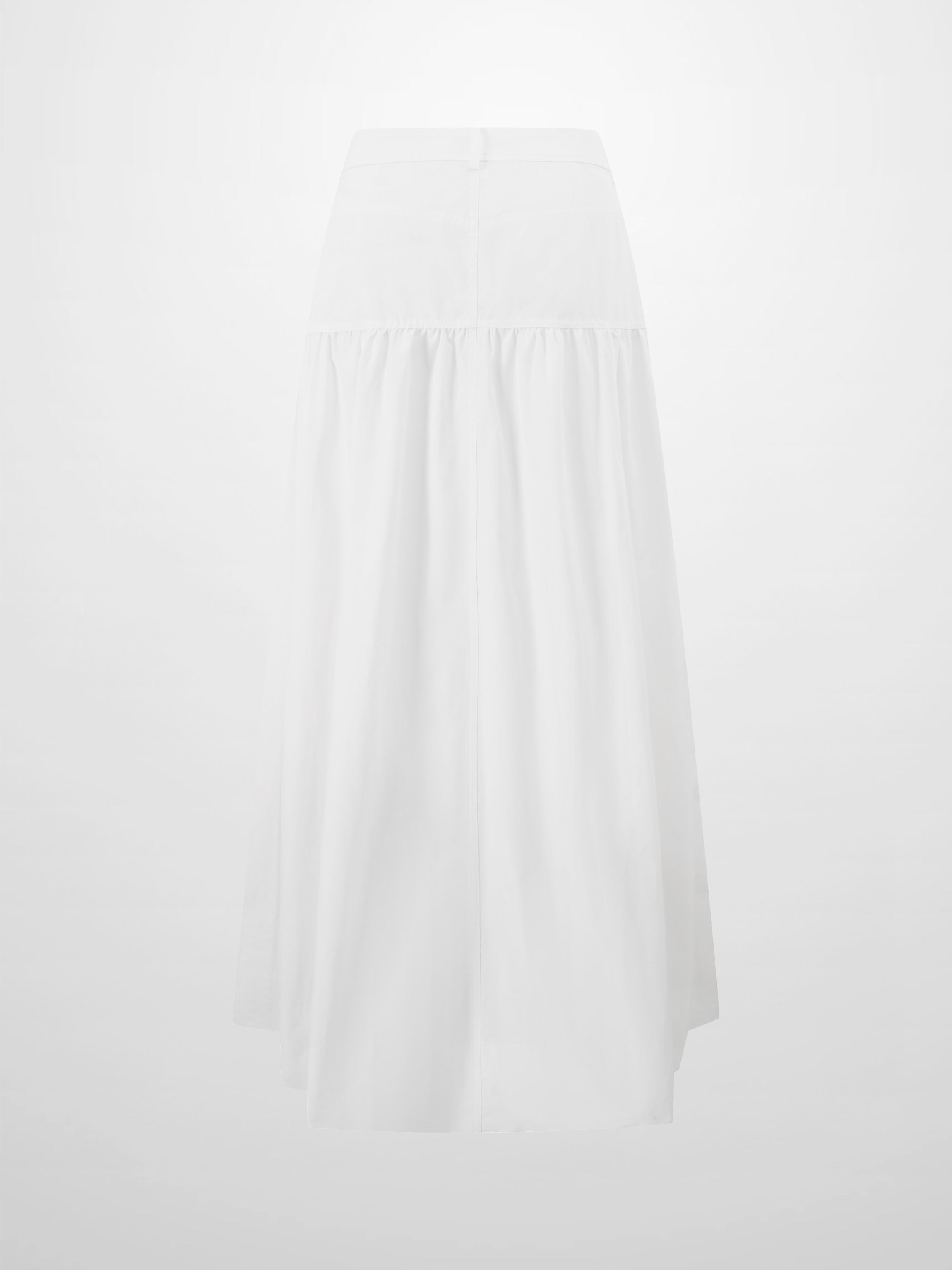 Gathered Drop Waist Yoke Skirt-White