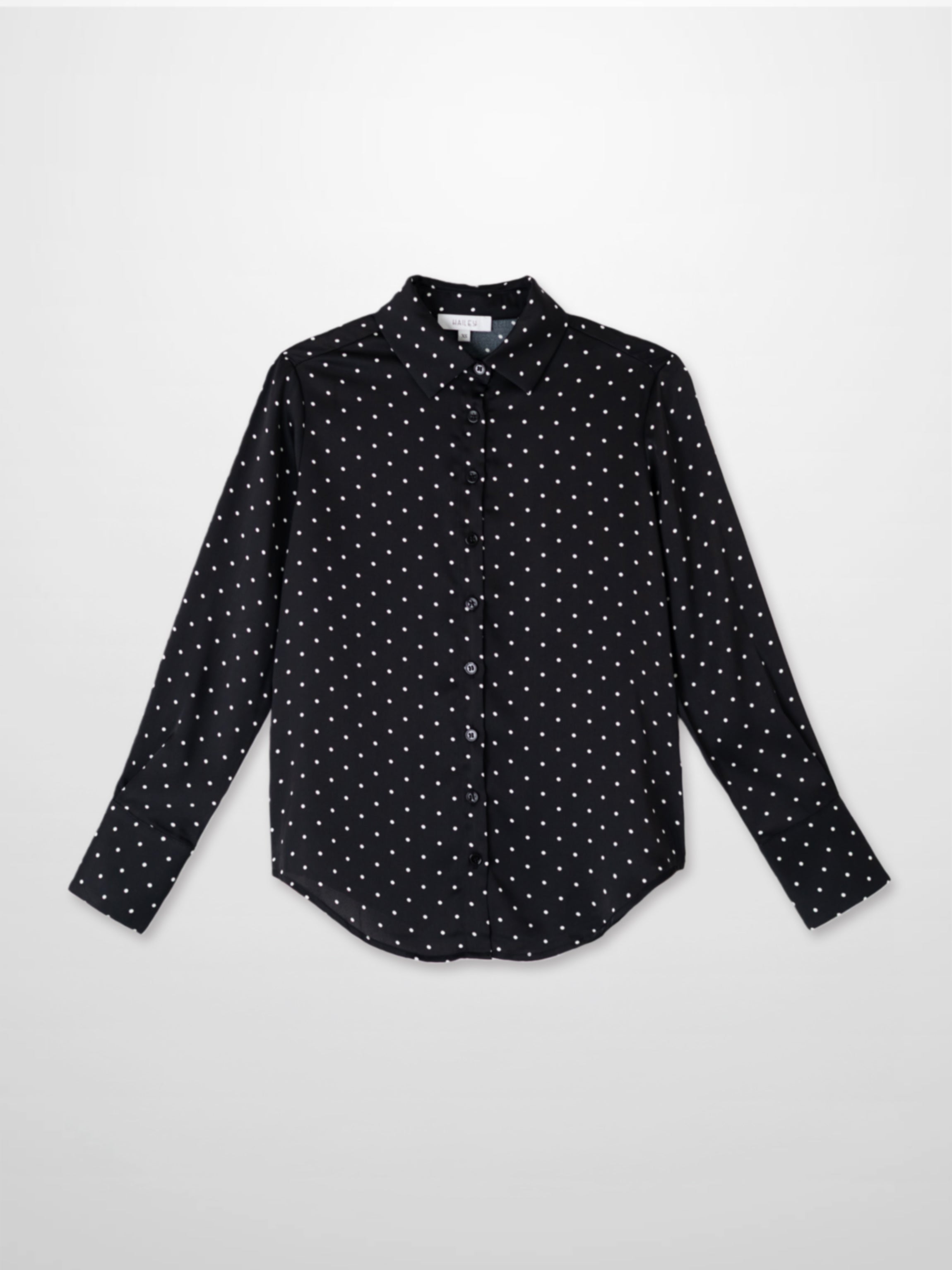 Oversized Satin Blouse-Black/White Small Polka Dot