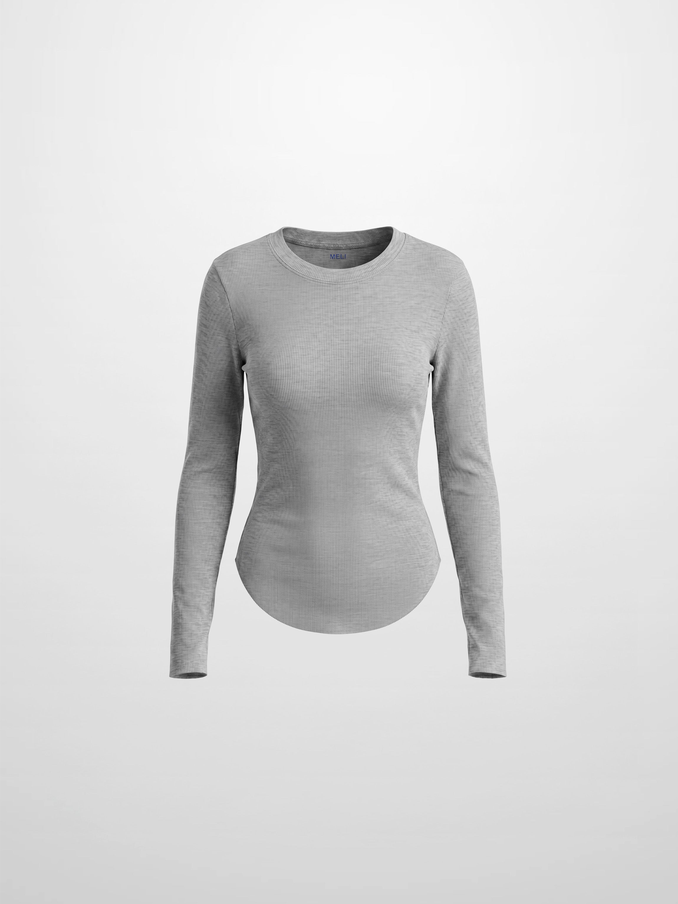 Rounded Hem Ribbed T-Shirt-Heathered Grey