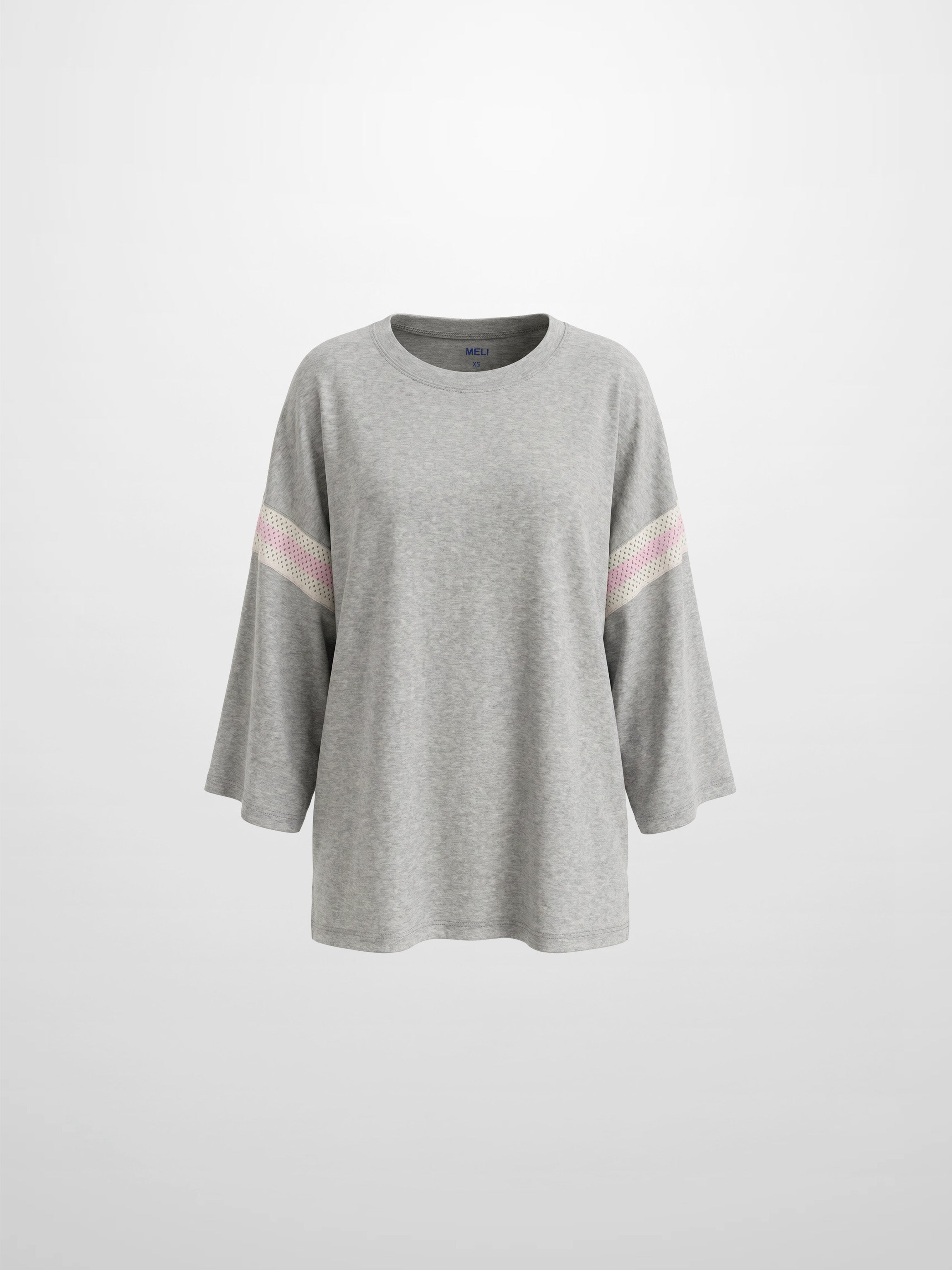 Crochet Stripe Boxy Tee-Grey/Pink/Cream