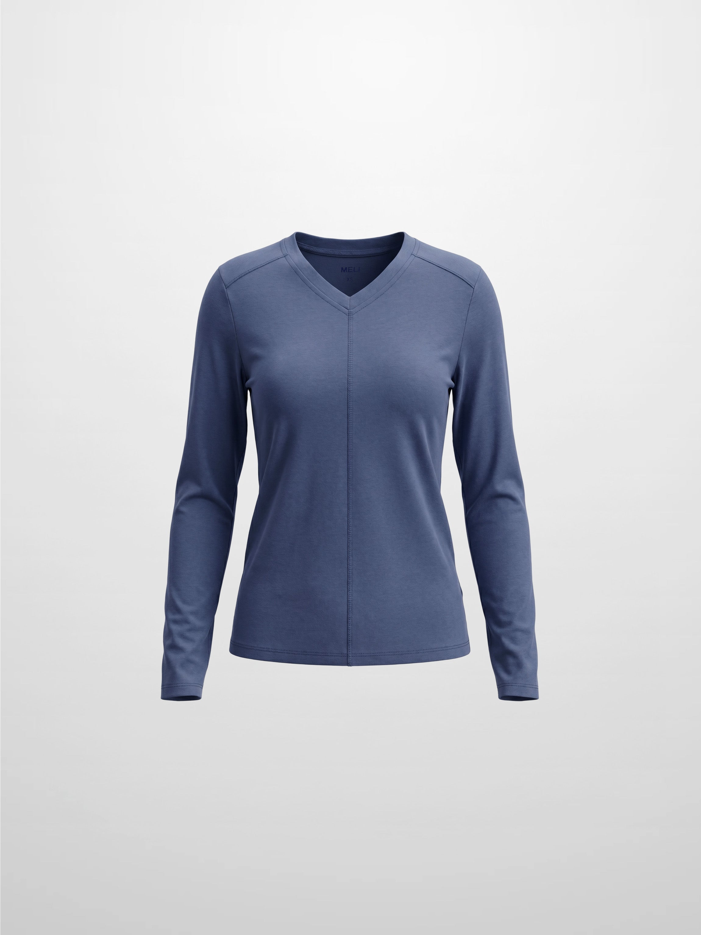 Center Seam High V Tee-Denim Blue