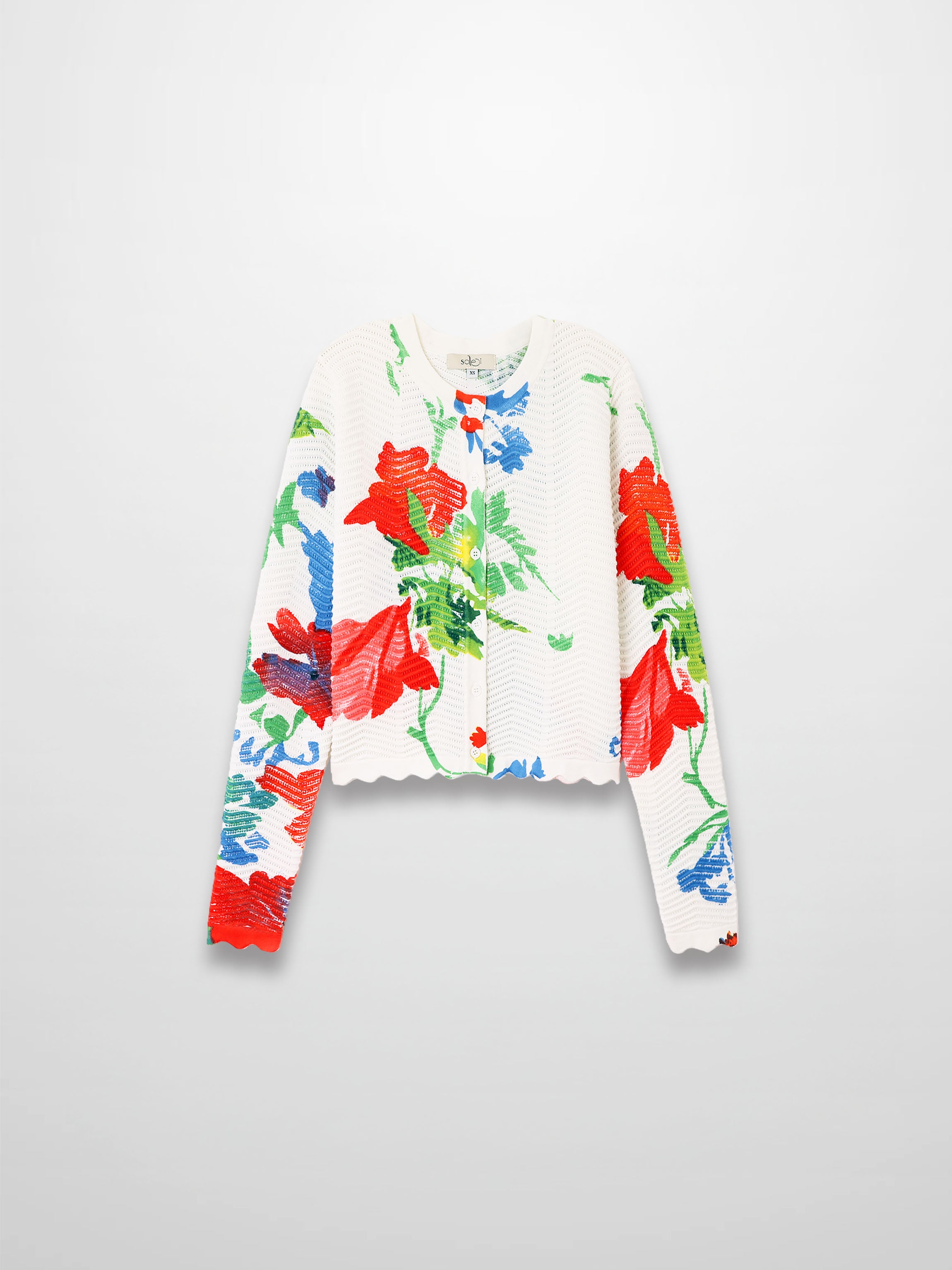 Printed Wave Cardigan-Coral Flower
