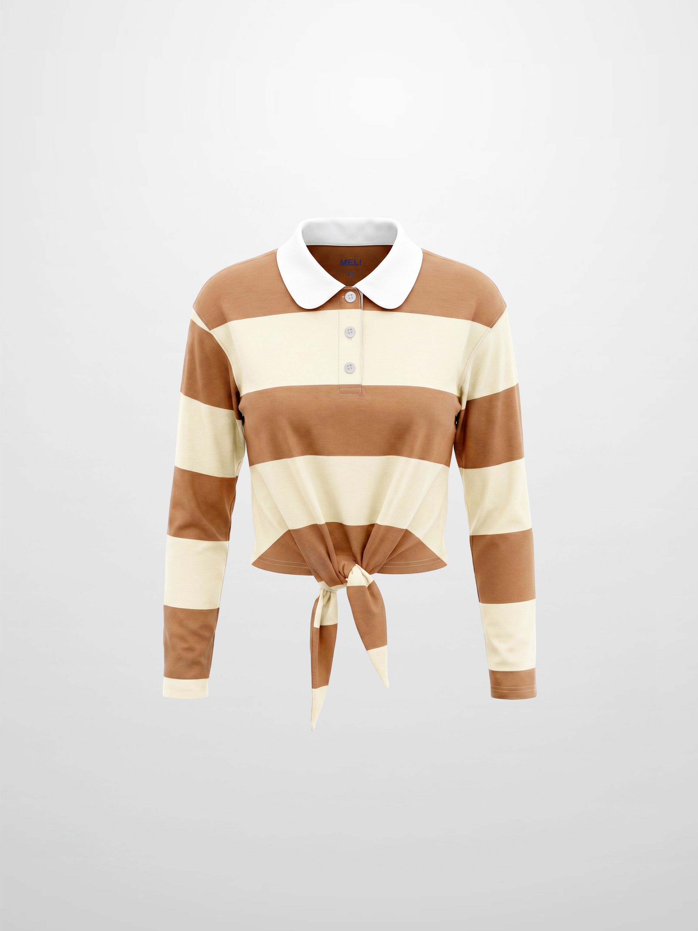Striped Tie Bottom T-Shirt-Tan