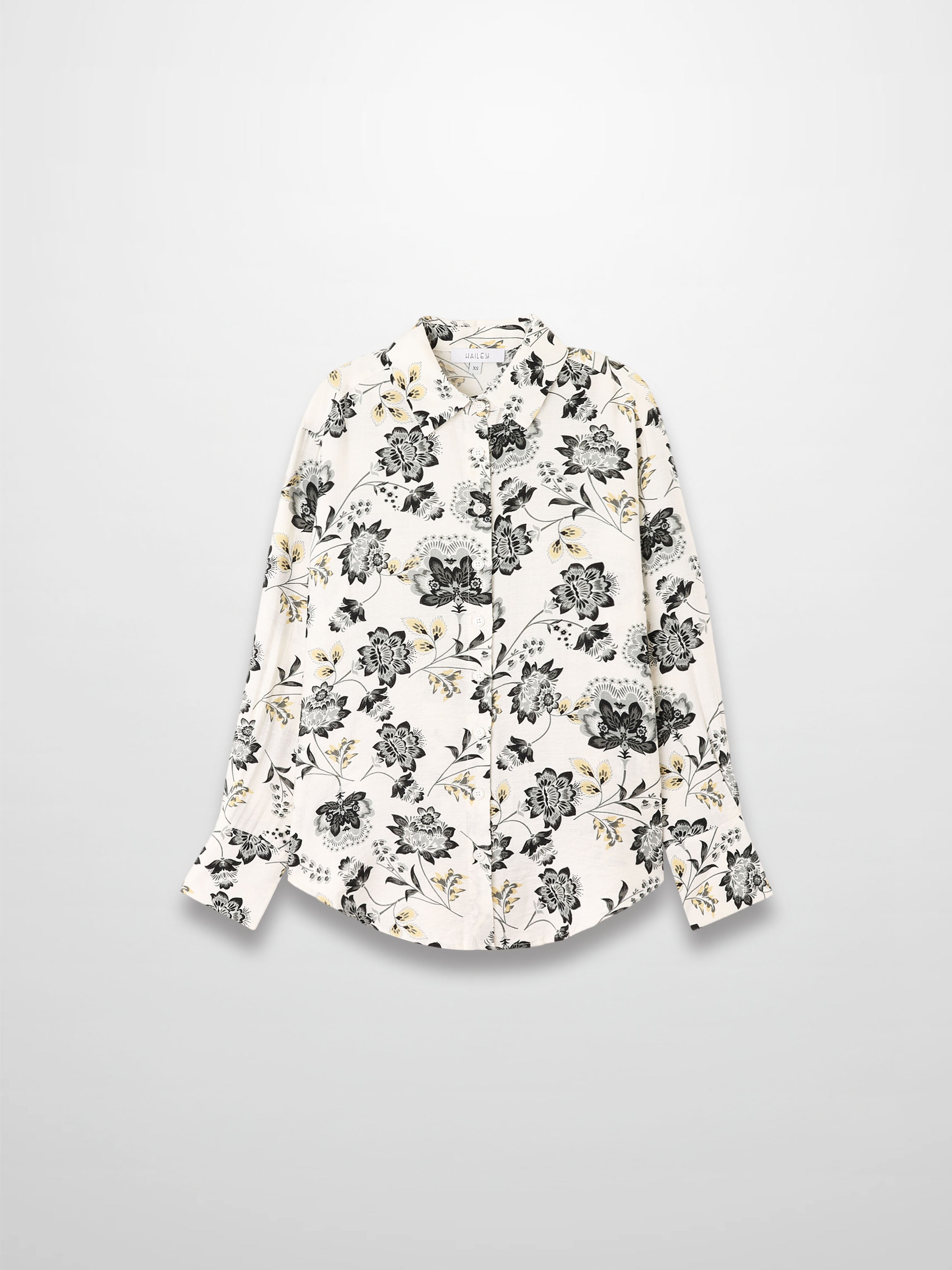 Button Down Collared Blouse-Black/White Floral