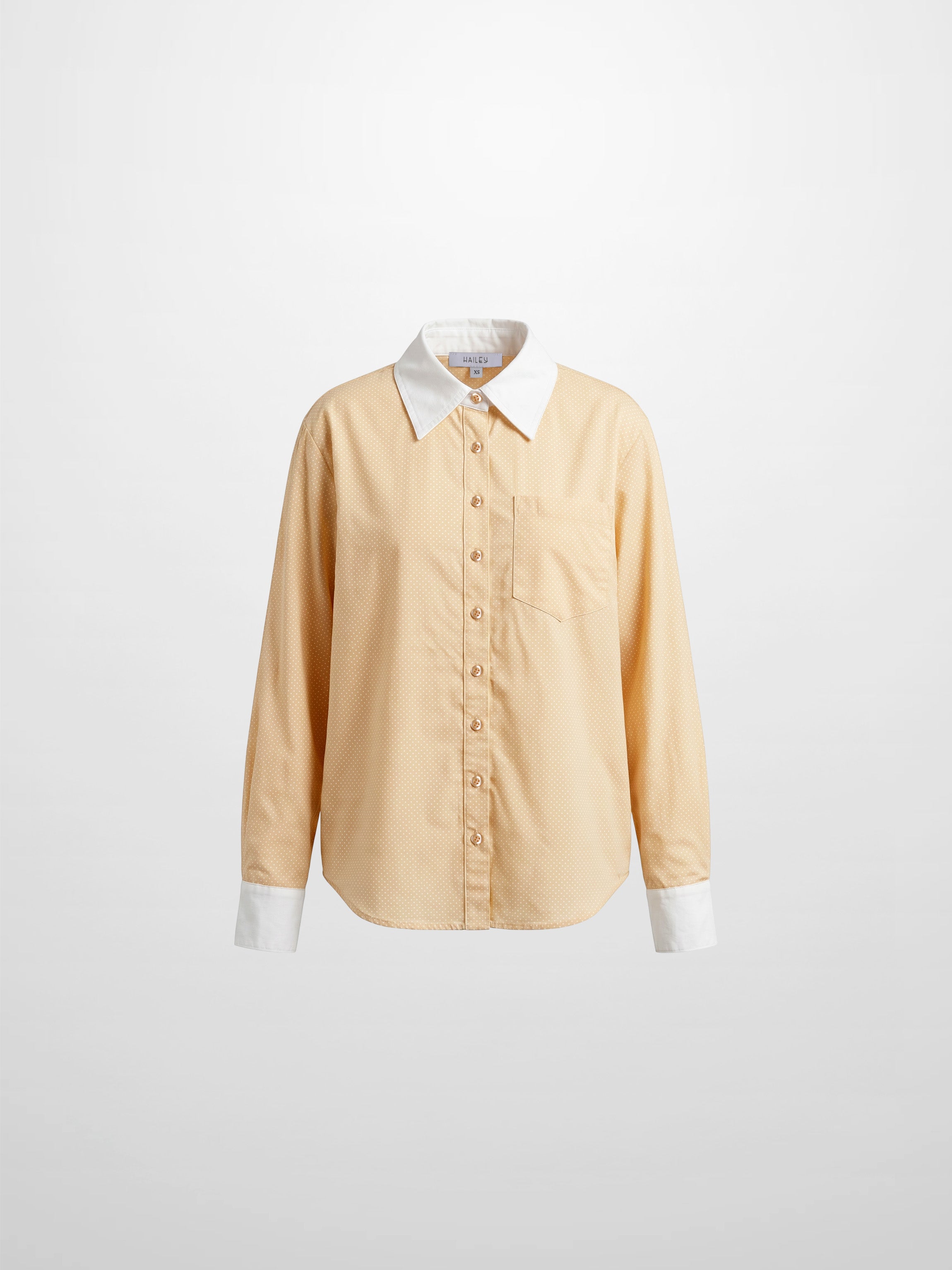 White Collar Mini Dot Shirt-Yellow/White