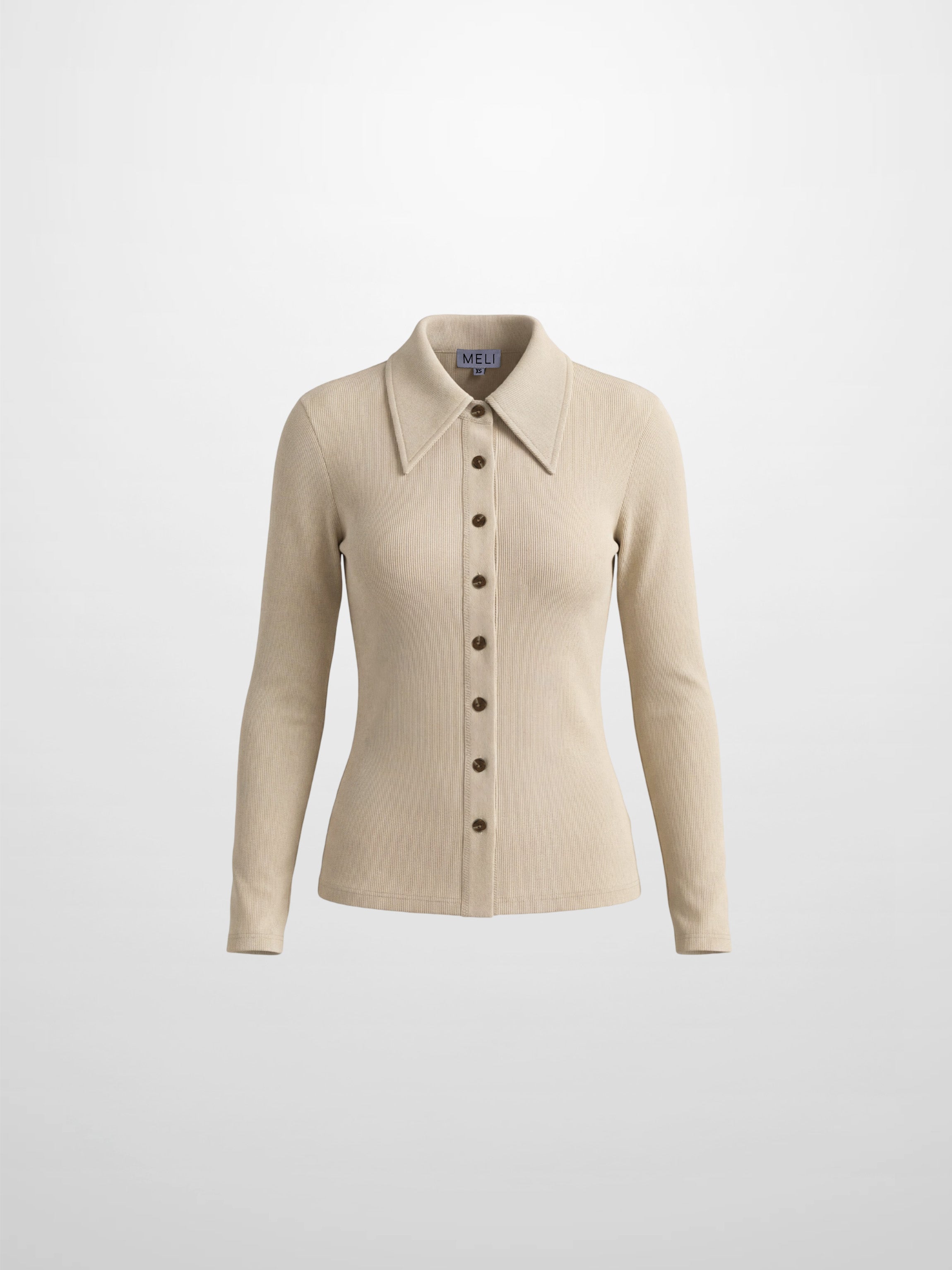トップス yilon RIB ENSEMBLE BUTTON TOPS beige Ribbed Button Down Shirt-Taupe – Fame on Central