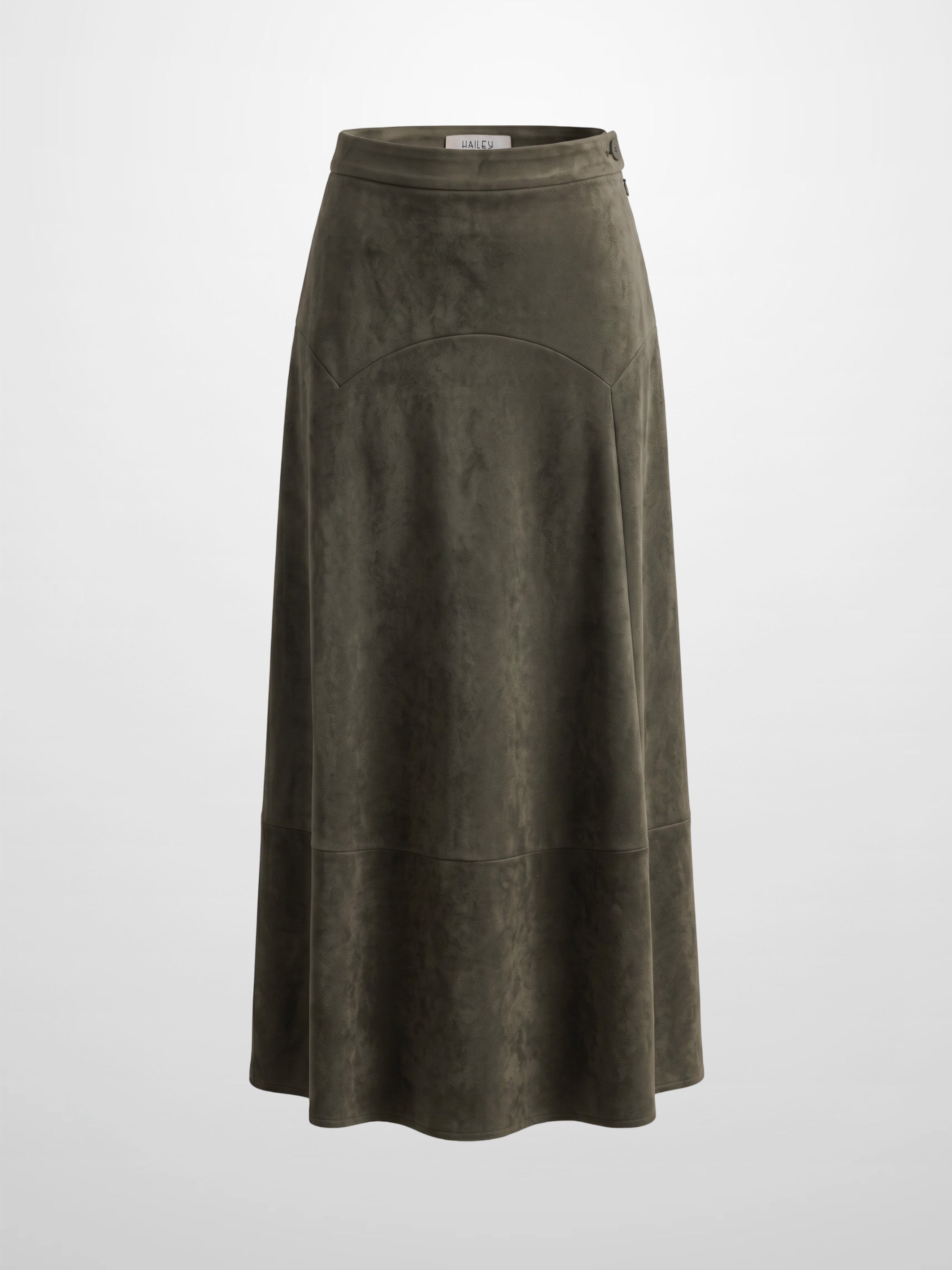 Curved Yoke Faux Suede Skirt - Green