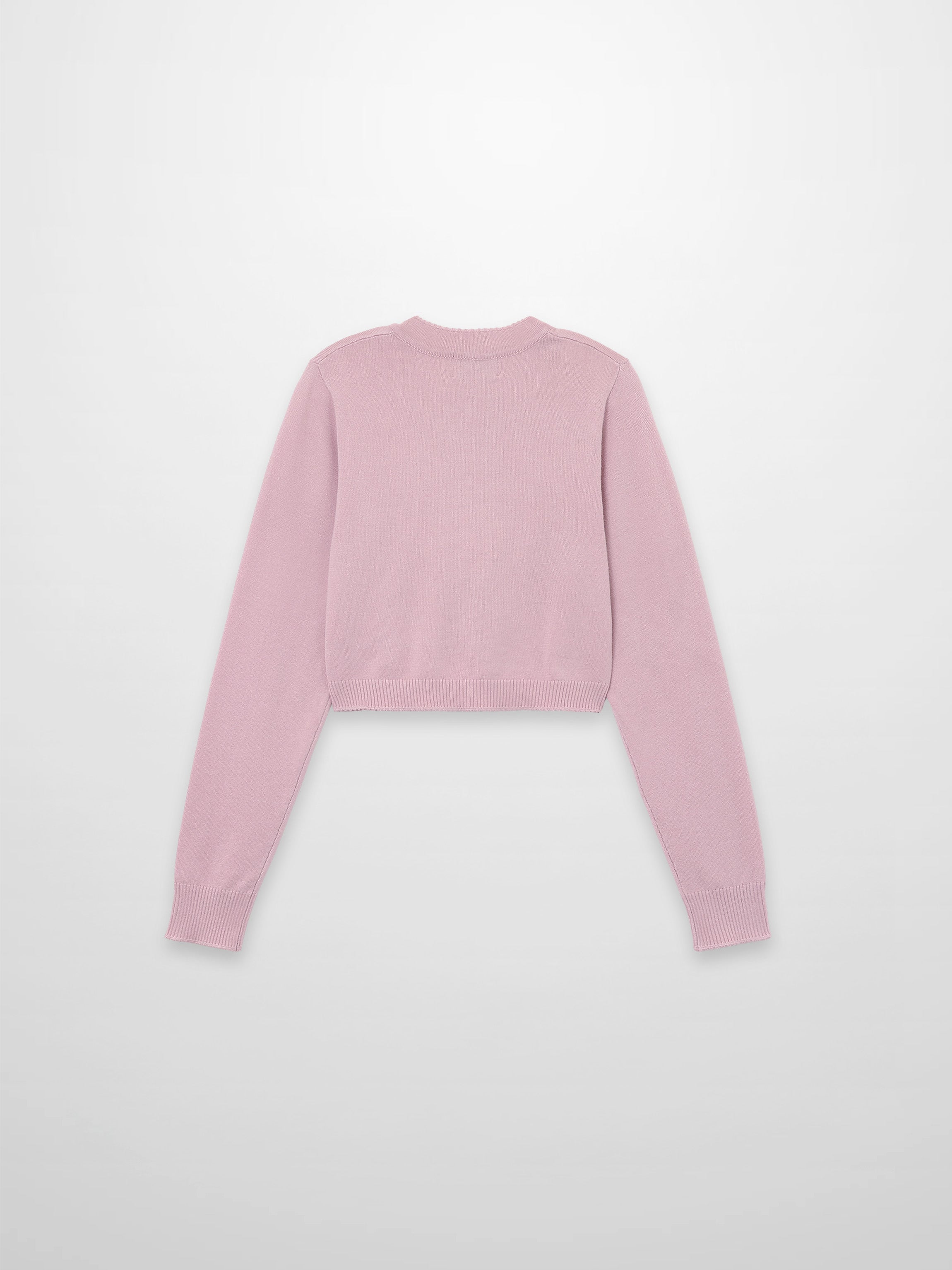 Trim Detail Crew Crop Cardigan-Mauvey Pink