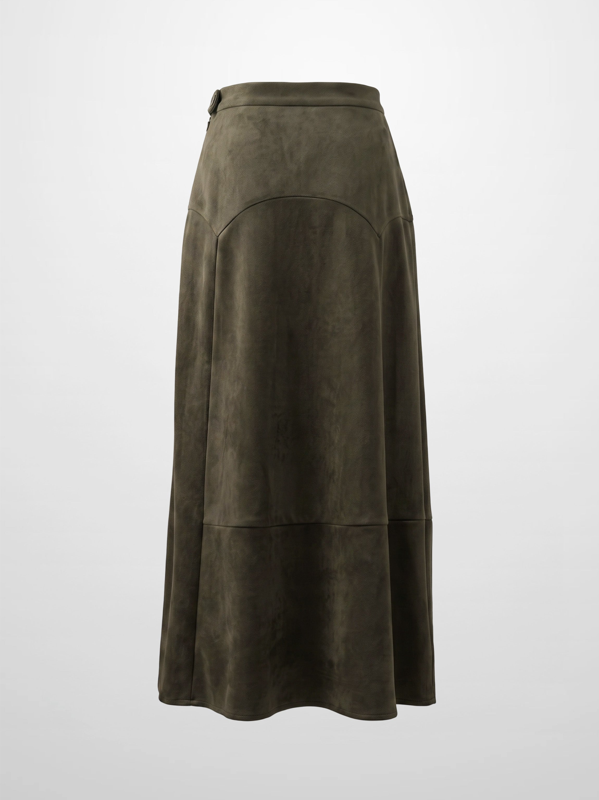 Curved Yoke Faux Suede Skirt - Green