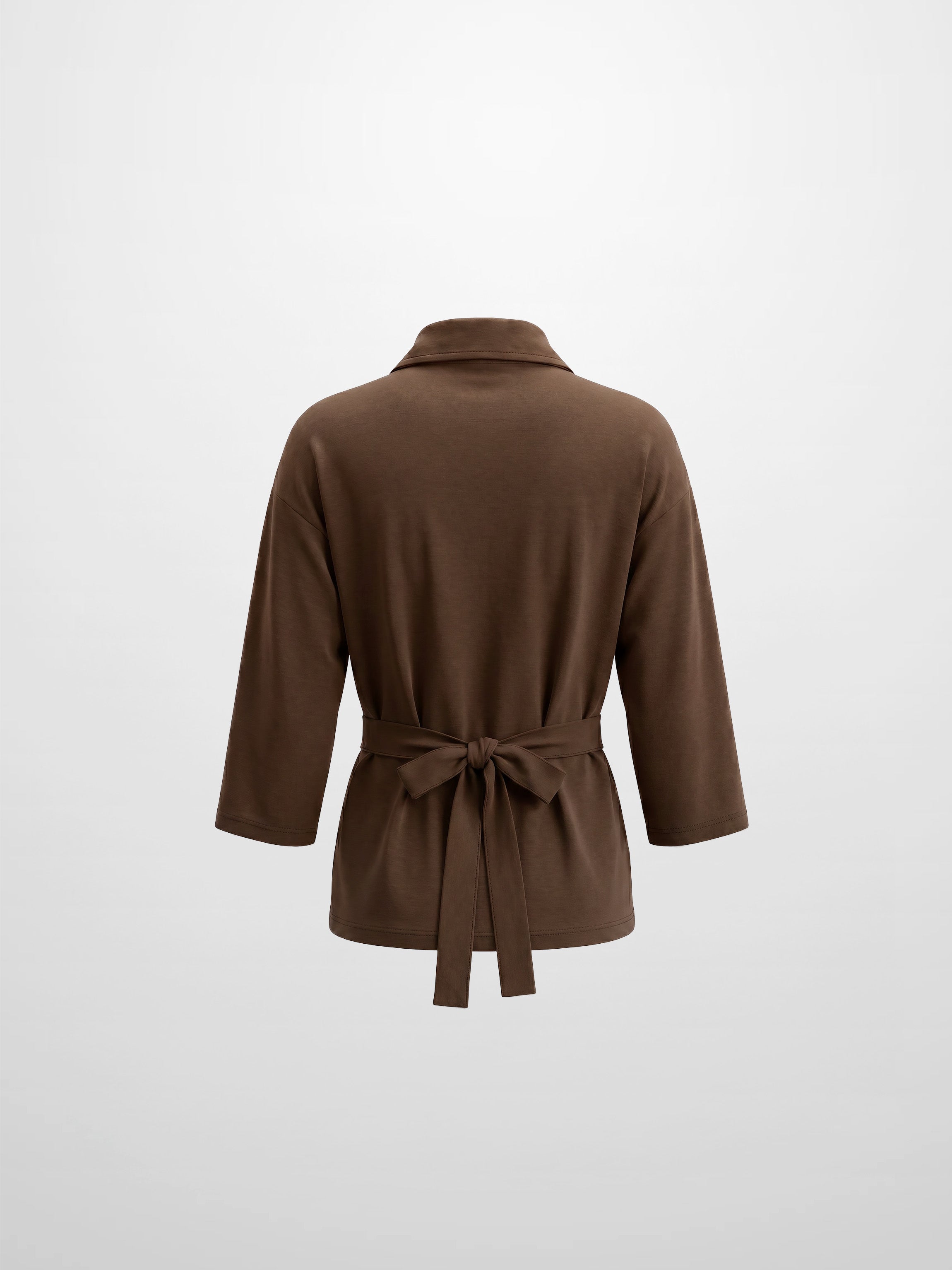 Waist Tie Button Down T-Shirt-Brown