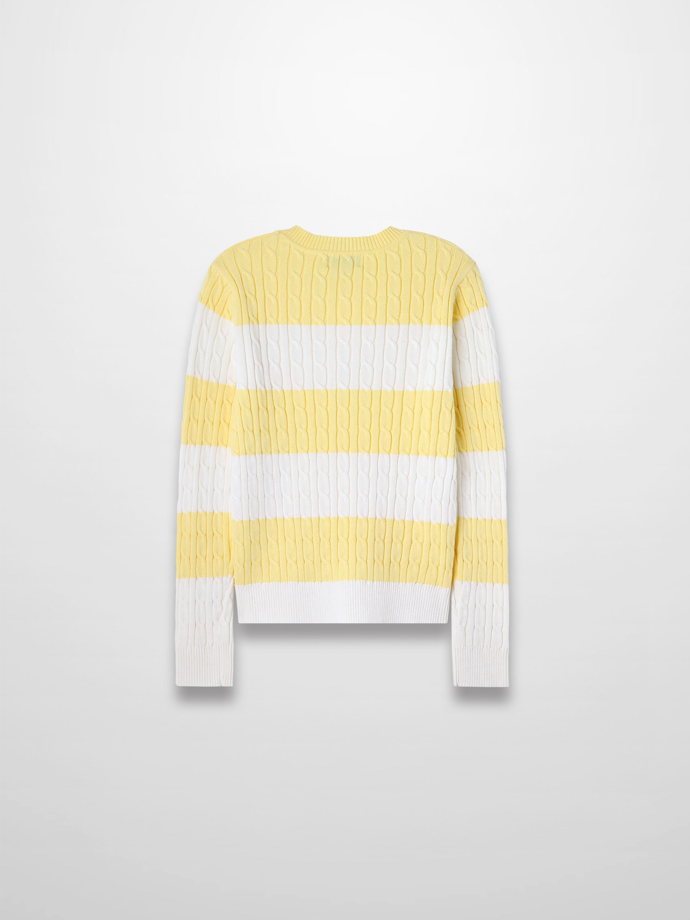 Striped Cable Sweater-Yellow/White