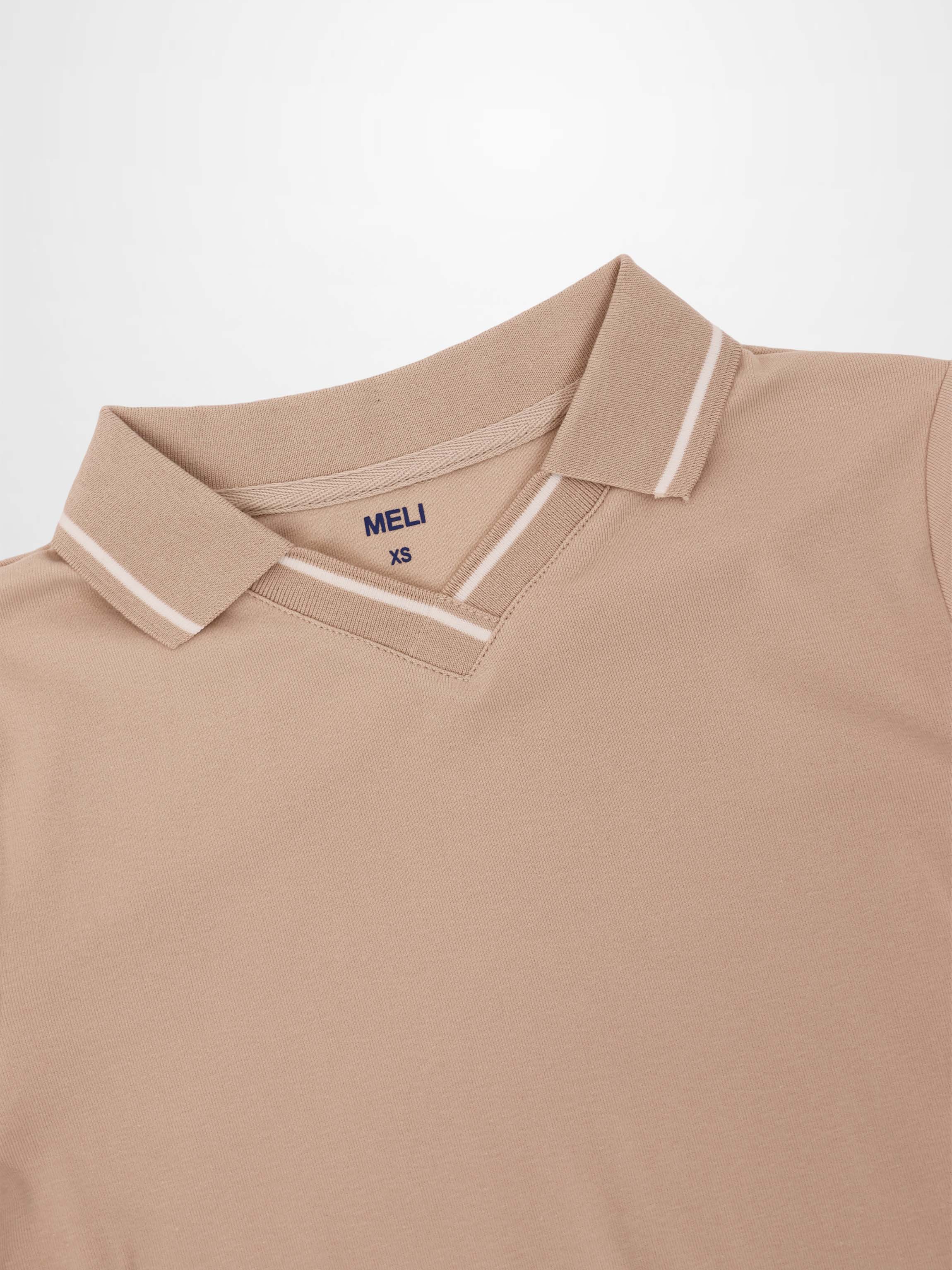 Collared High V T-Shirt-Bone