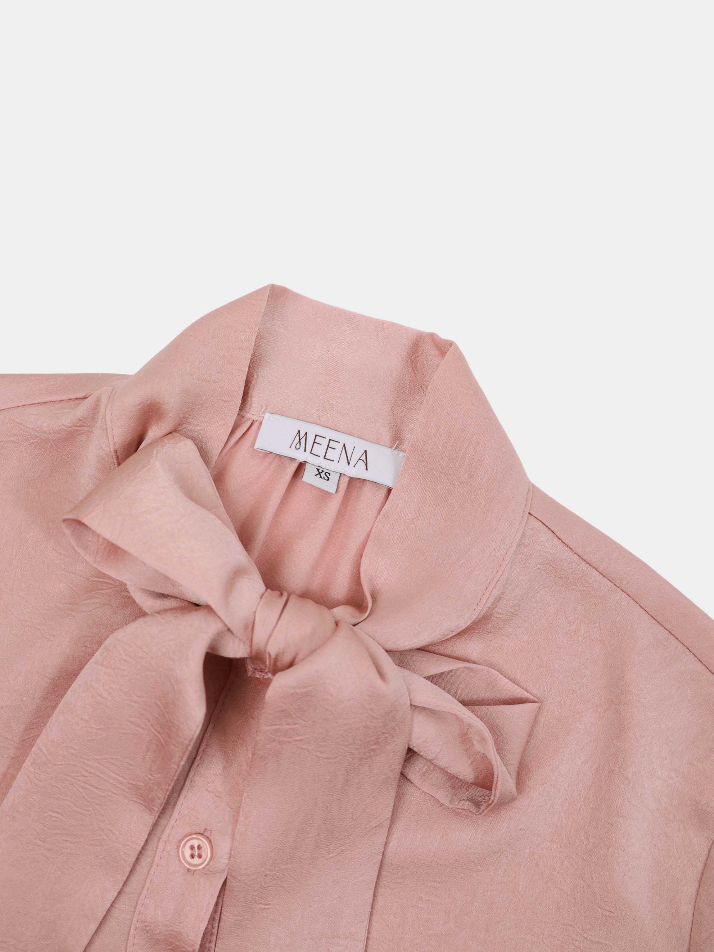 Fringe Bow Blouse-Pink
