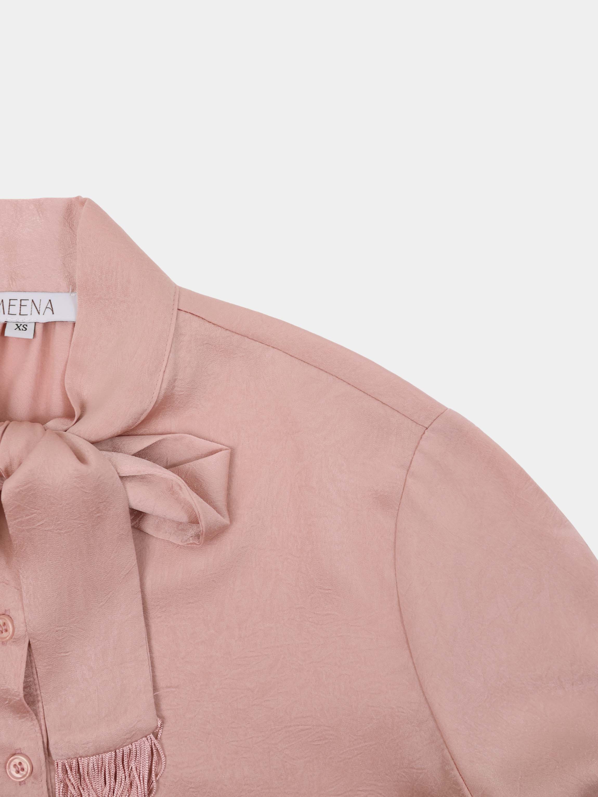 Fringe Bow Blouse-Pink