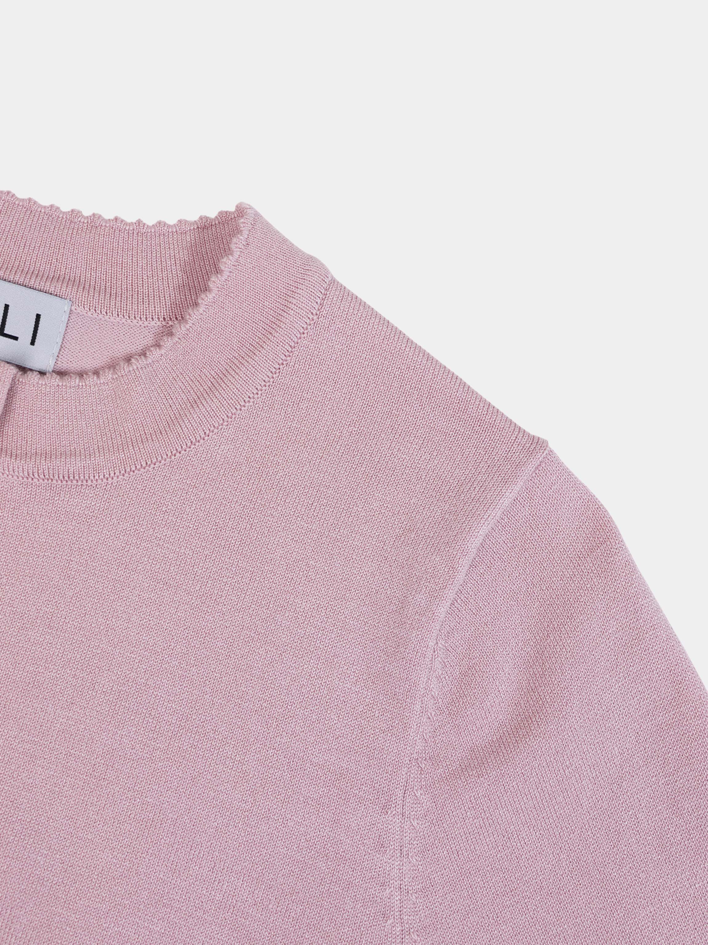 Trim Detail Crew Crop Cardigan-Mauvey Pink