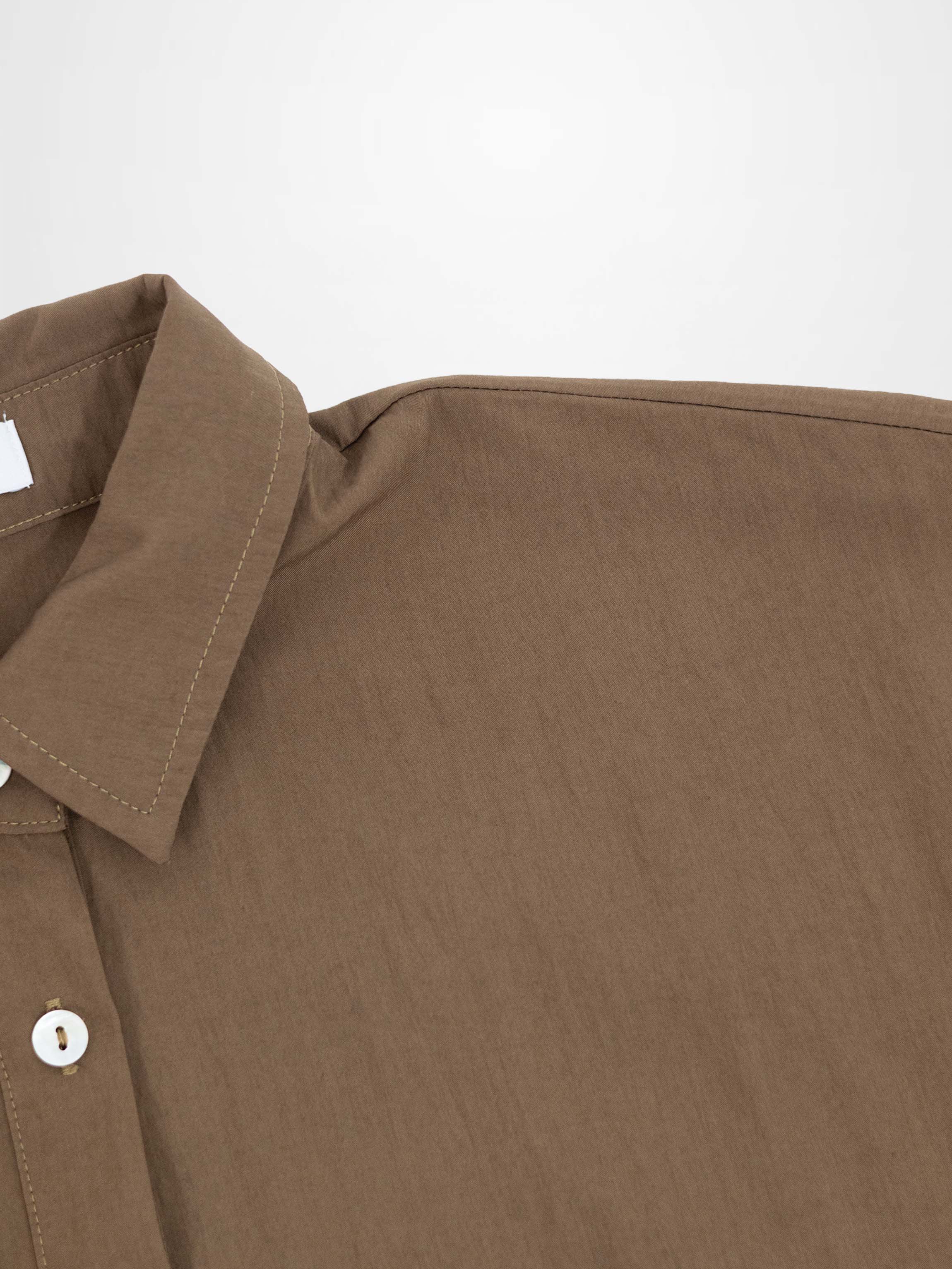 Boxy Dolman Sleeve Crinkle Blouse-Brown