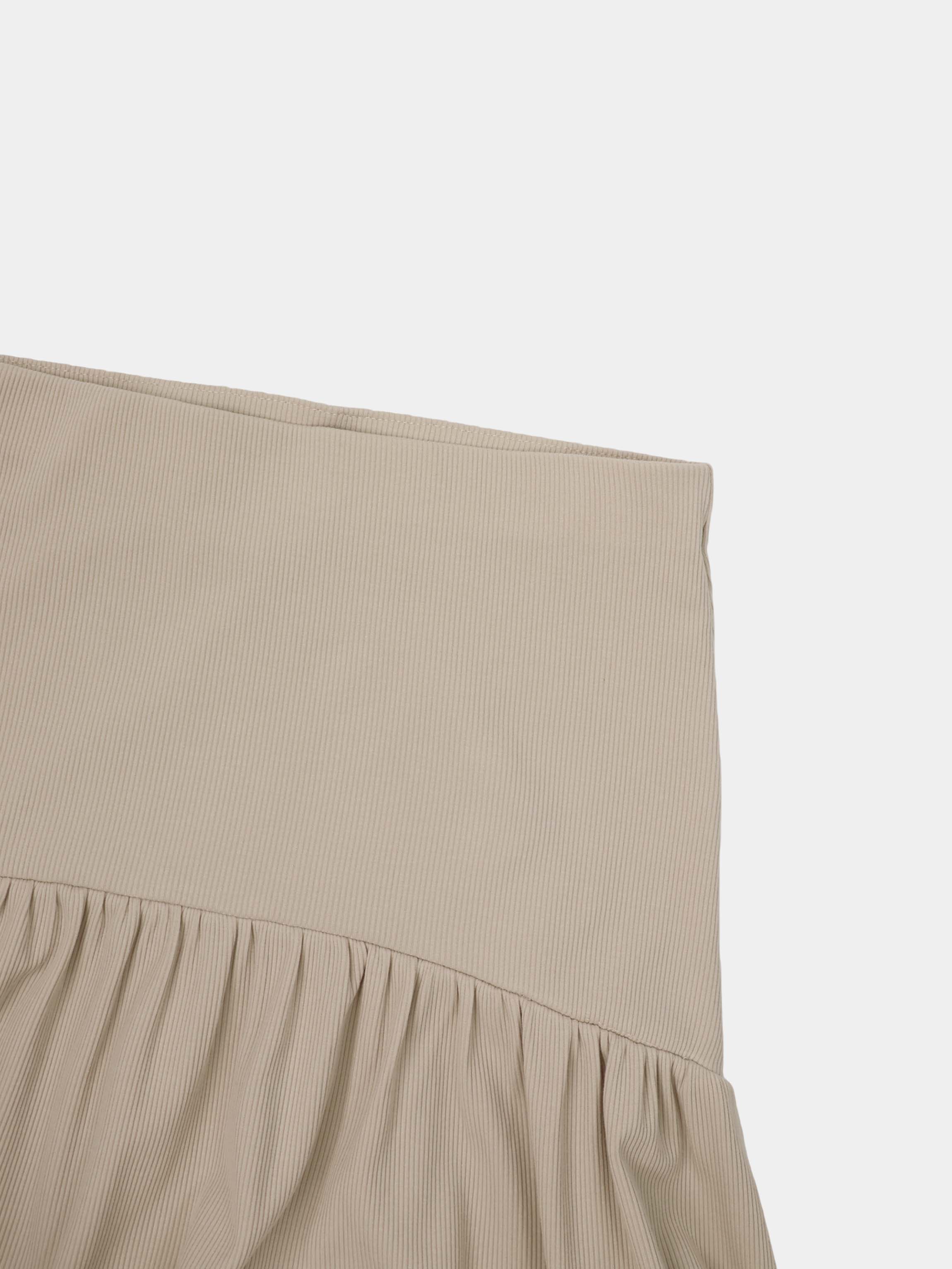 T-Shirt Ribbed Yoke Skirt-Tan