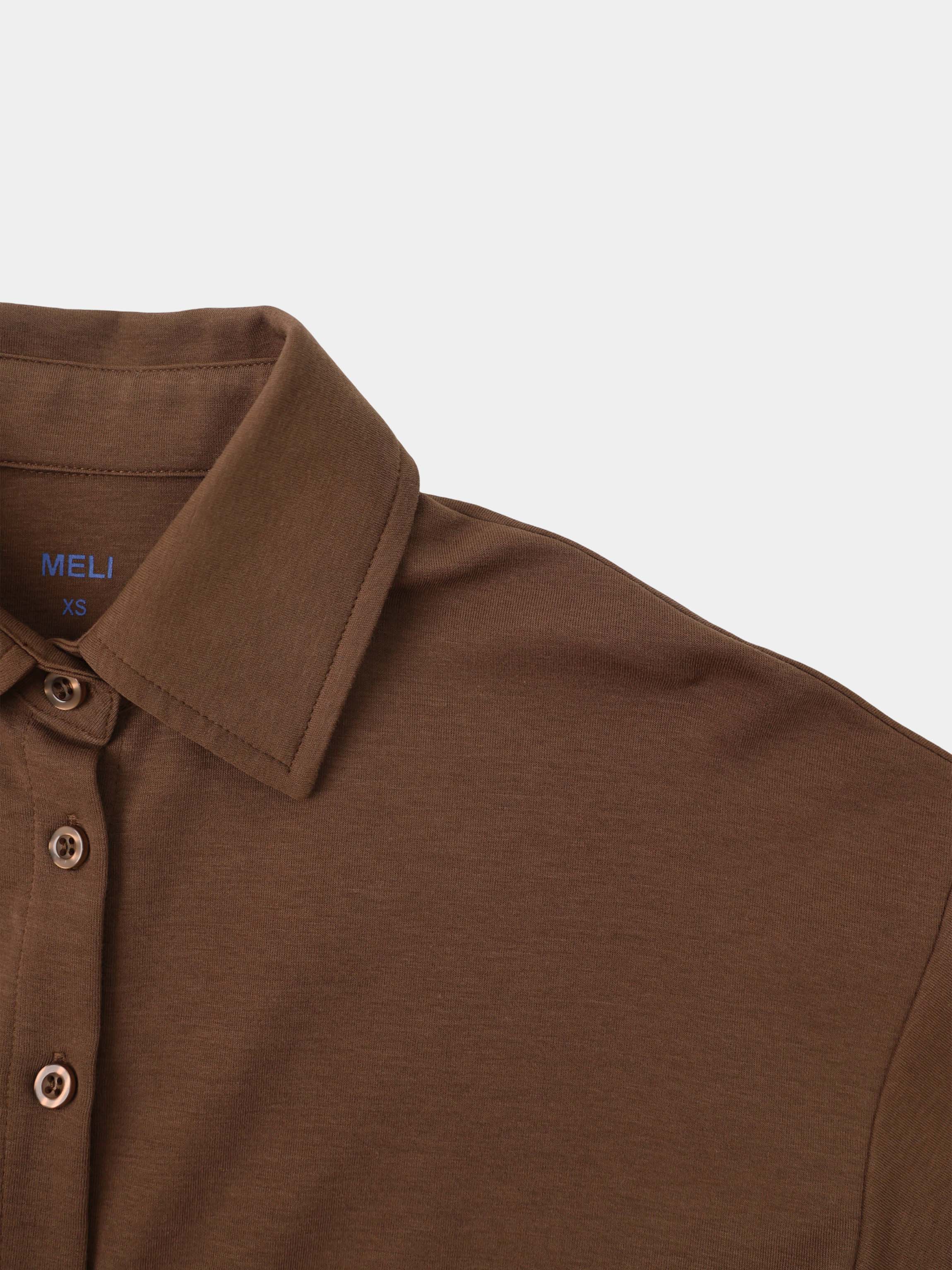 Waist Tie Button Down T-Shirt-Brown