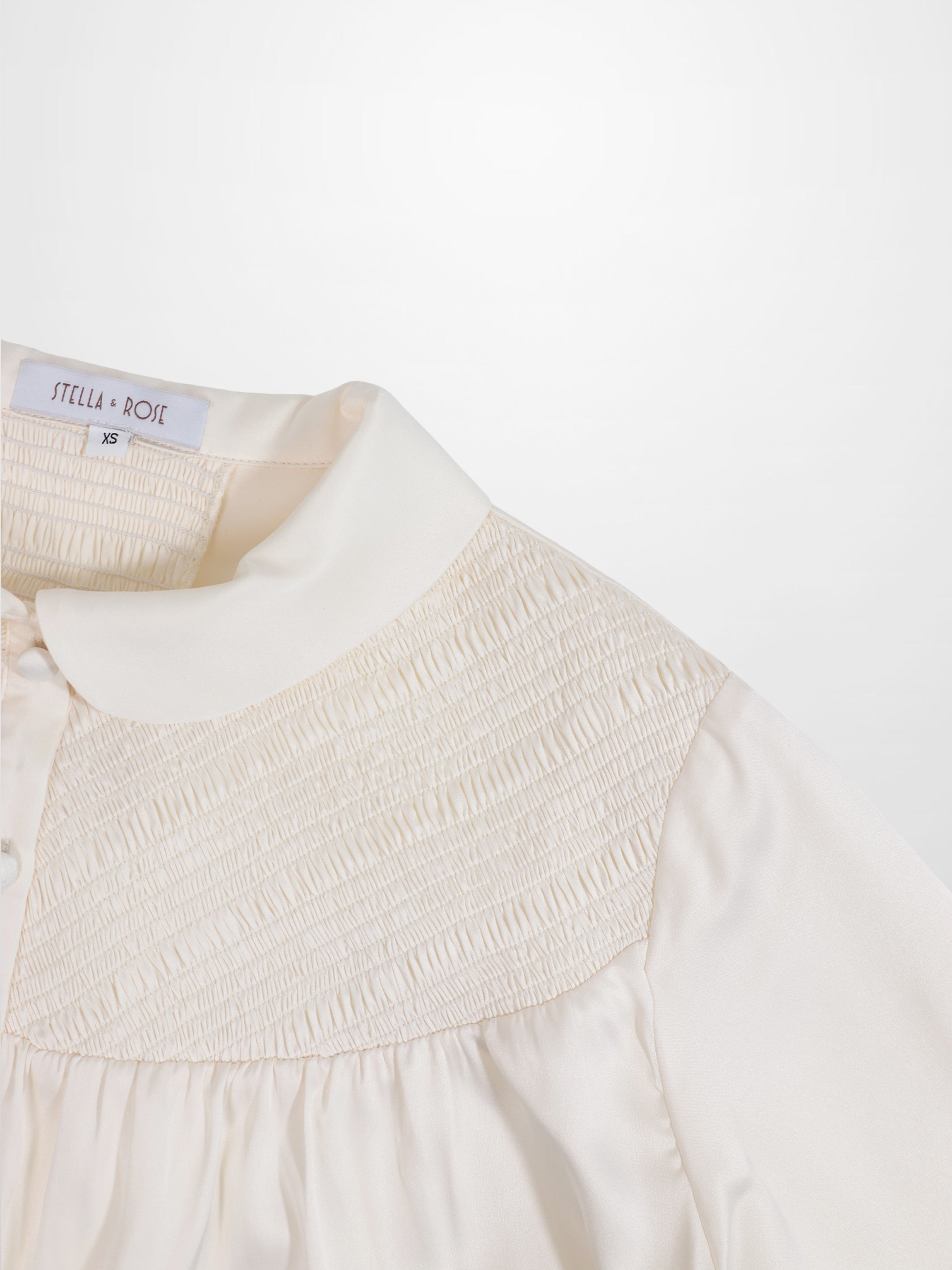 Faux Satin Micro Stitch Blouse-Cream