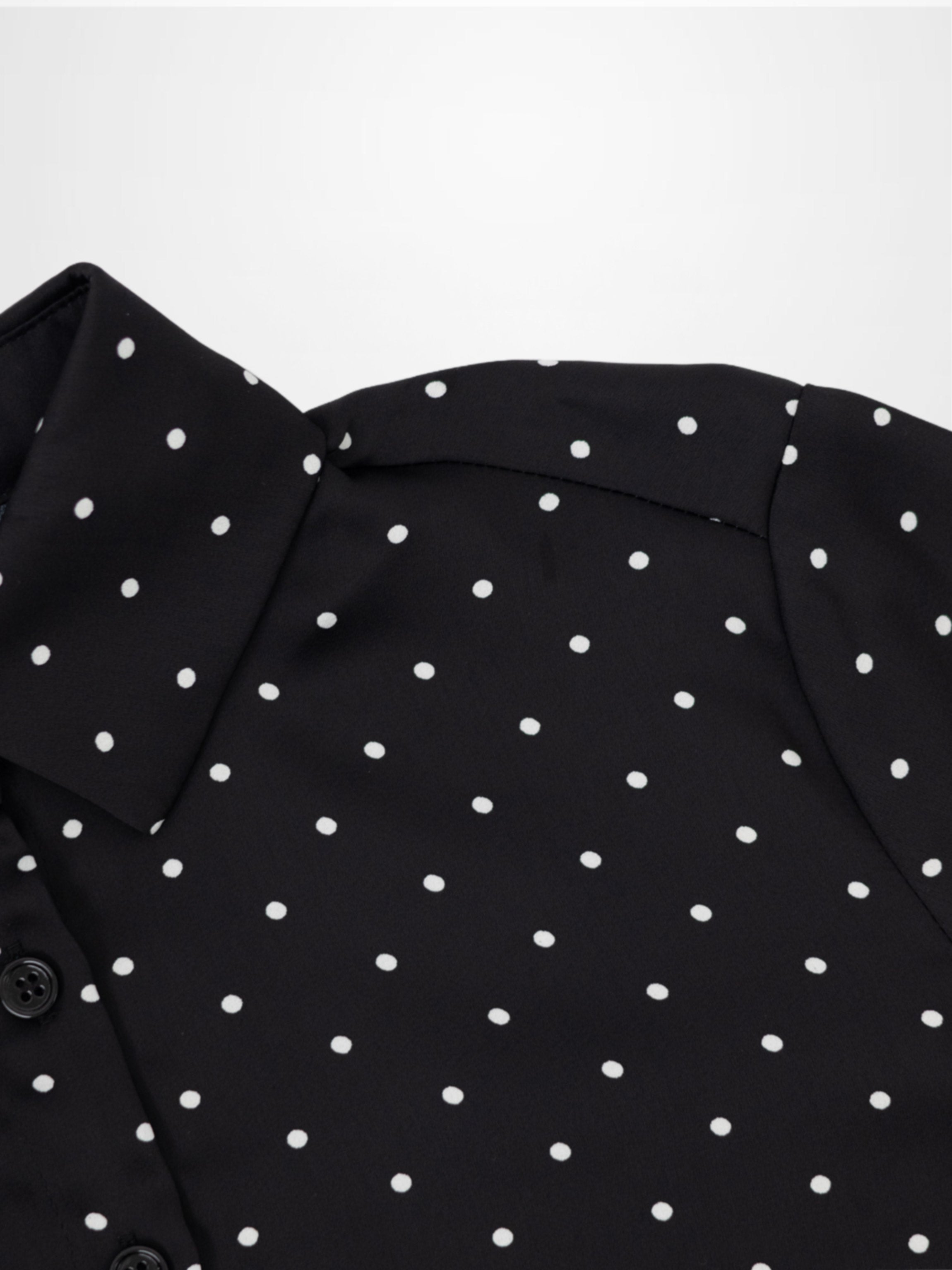 Oversized Satin Blouse-Black/White Small Polka Dot