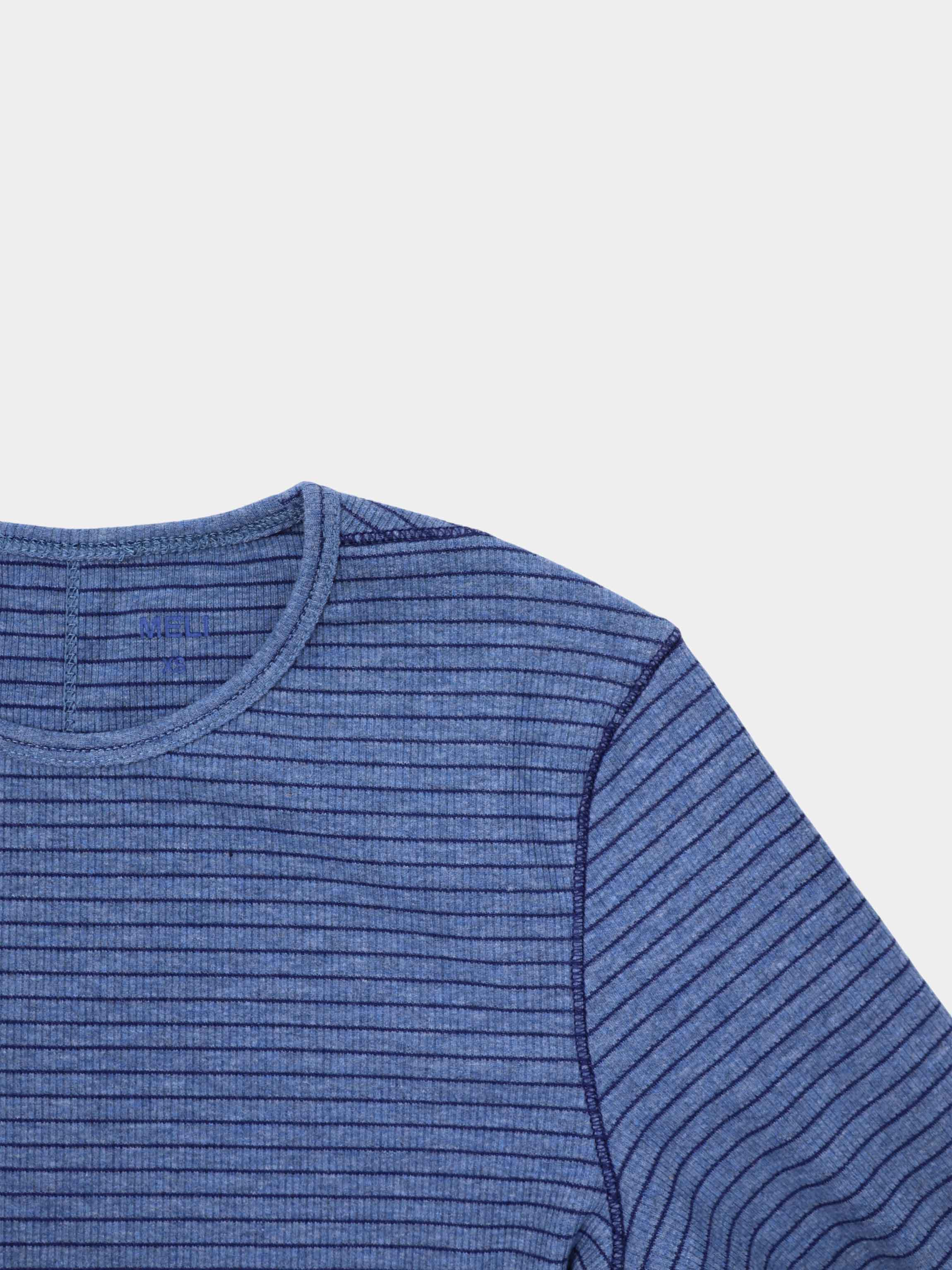 Striped Cross Stitch T-Shirt-Denim Blue