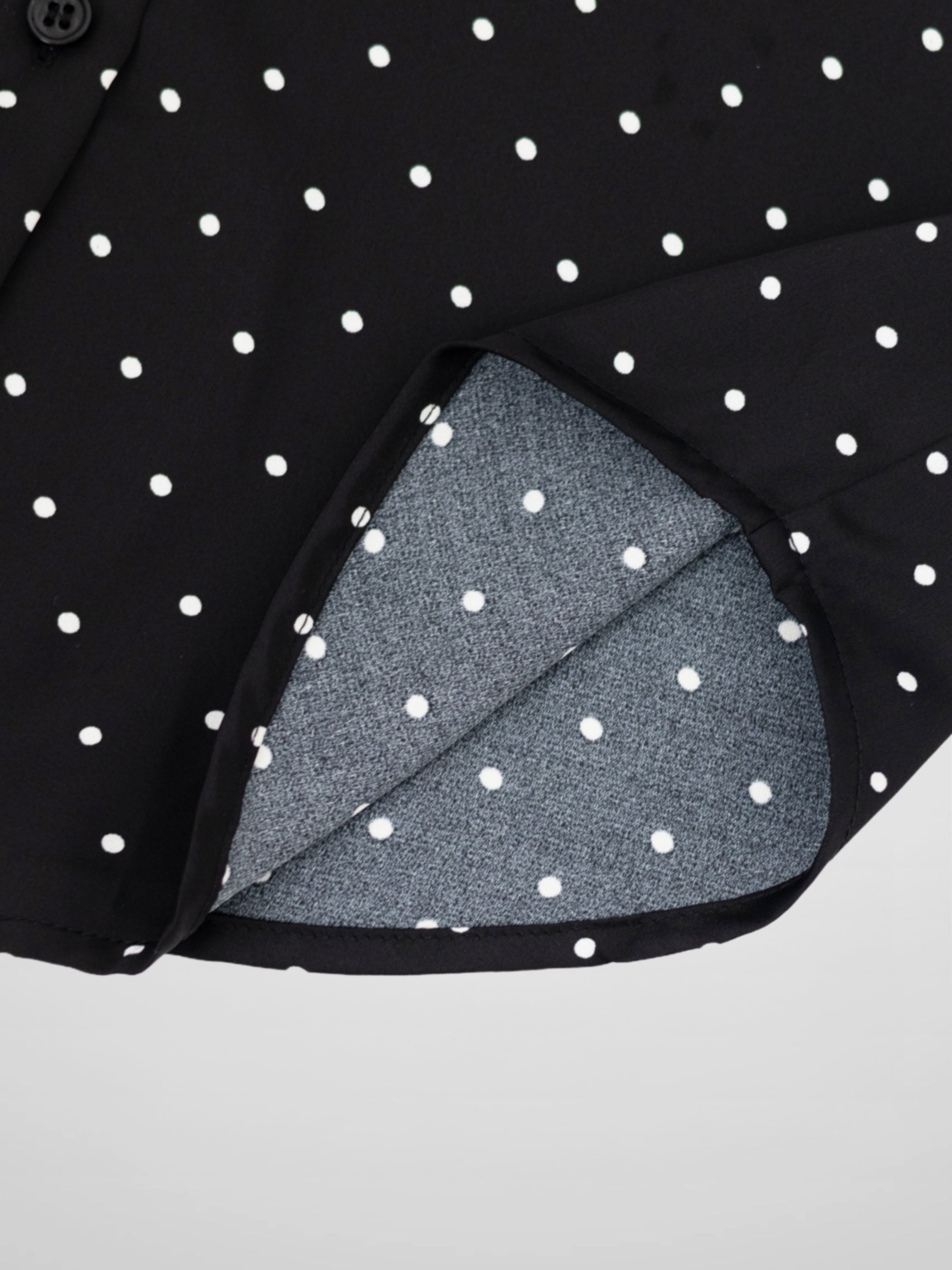 Oversized Satin Blouse-Black/White Small Polka Dot
